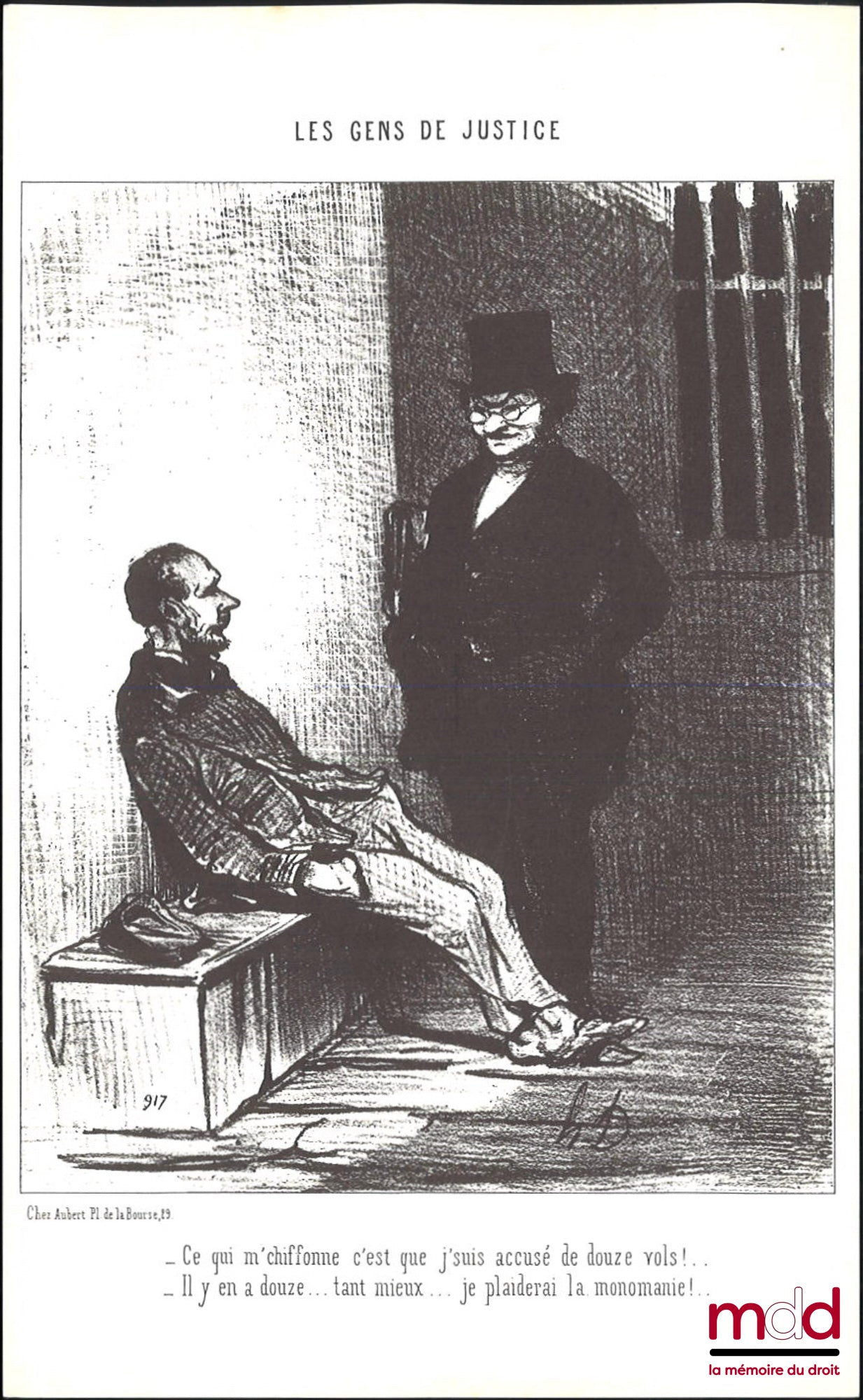 DAUMIER (Honoré) – THE PEOPLE OF JUSTICE, Set of six black and white lithograph reproductions, signed and originally published in Le Charivari and taken from the collection The People of Justice: “– What a pity that this charming little woman didn’t…”
