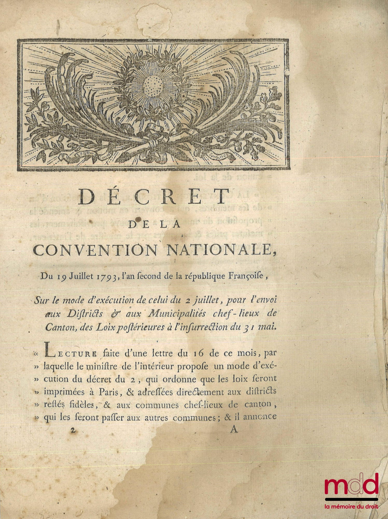 ENSEMBLE DE 30 BULLETINS DES LOIS, DÉCRETS ET PROCLAMATIONS : - Loi relative aux troubles survenus dans la ville de Douay, Paris, 19 mars 1791, (4 p.) ; - Loi qui détermine les cas où le Roi sera censé avoir abdiqué la Couronne, & pourra être poursuivi co