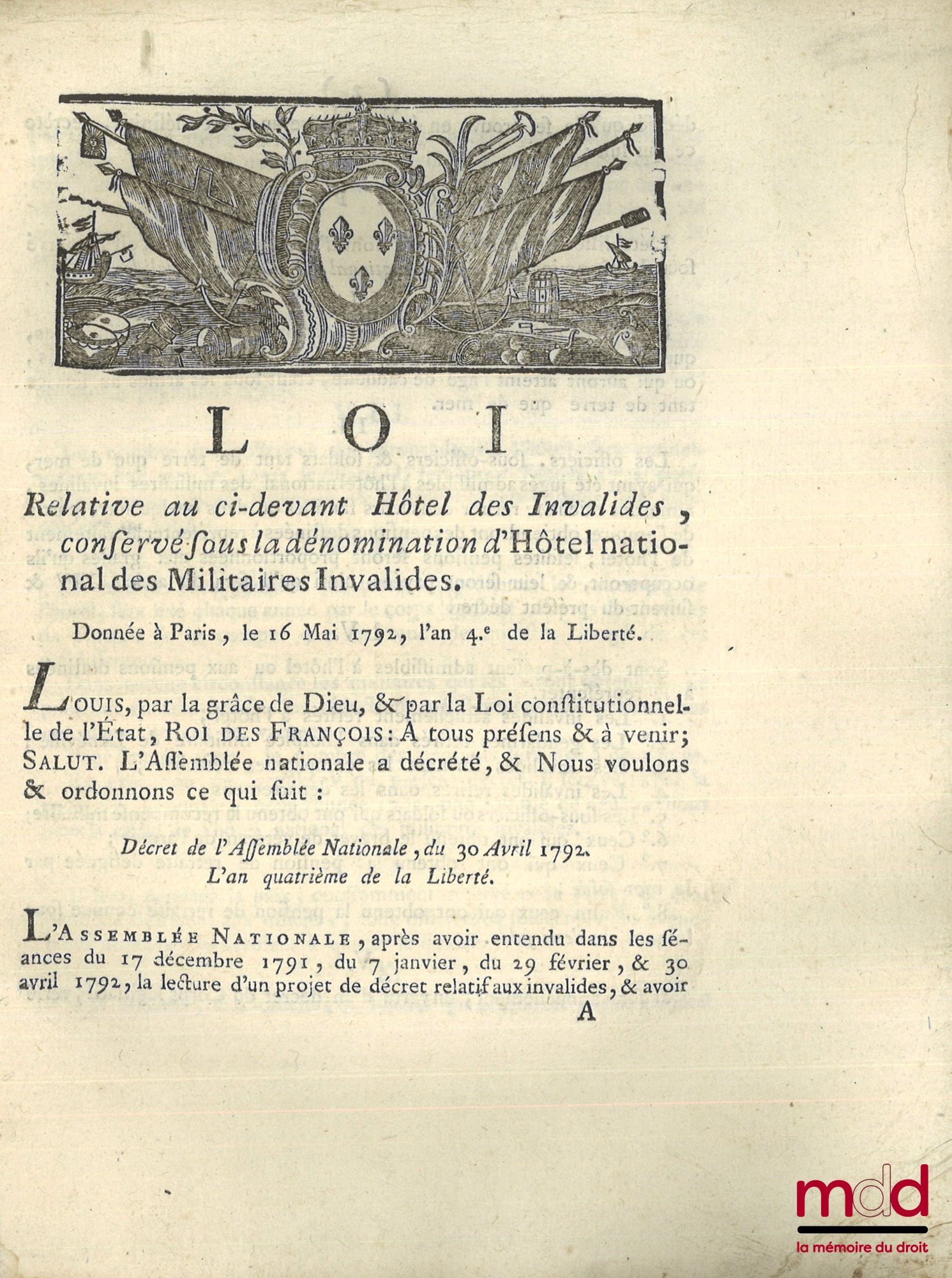 ENSEMBLE DE 30 BULLETINS DES LOIS, DÉCRETS ET PROCLAMATIONS : - Loi relative aux troubles survenus dans la ville de Douay, Paris, 19 mars 1791, (4 p.) ; - Loi qui détermine les cas où le Roi sera censé avoir abdiqué la Couronne, & pourra être poursuivi co