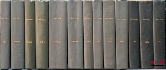 DROIT SOCIAL, revue mensuelle fondée en 1938 par François de Menthon et Pierre-Henri Teitgen, de 1938 [tête de collection] à 2008 [strictement complet]