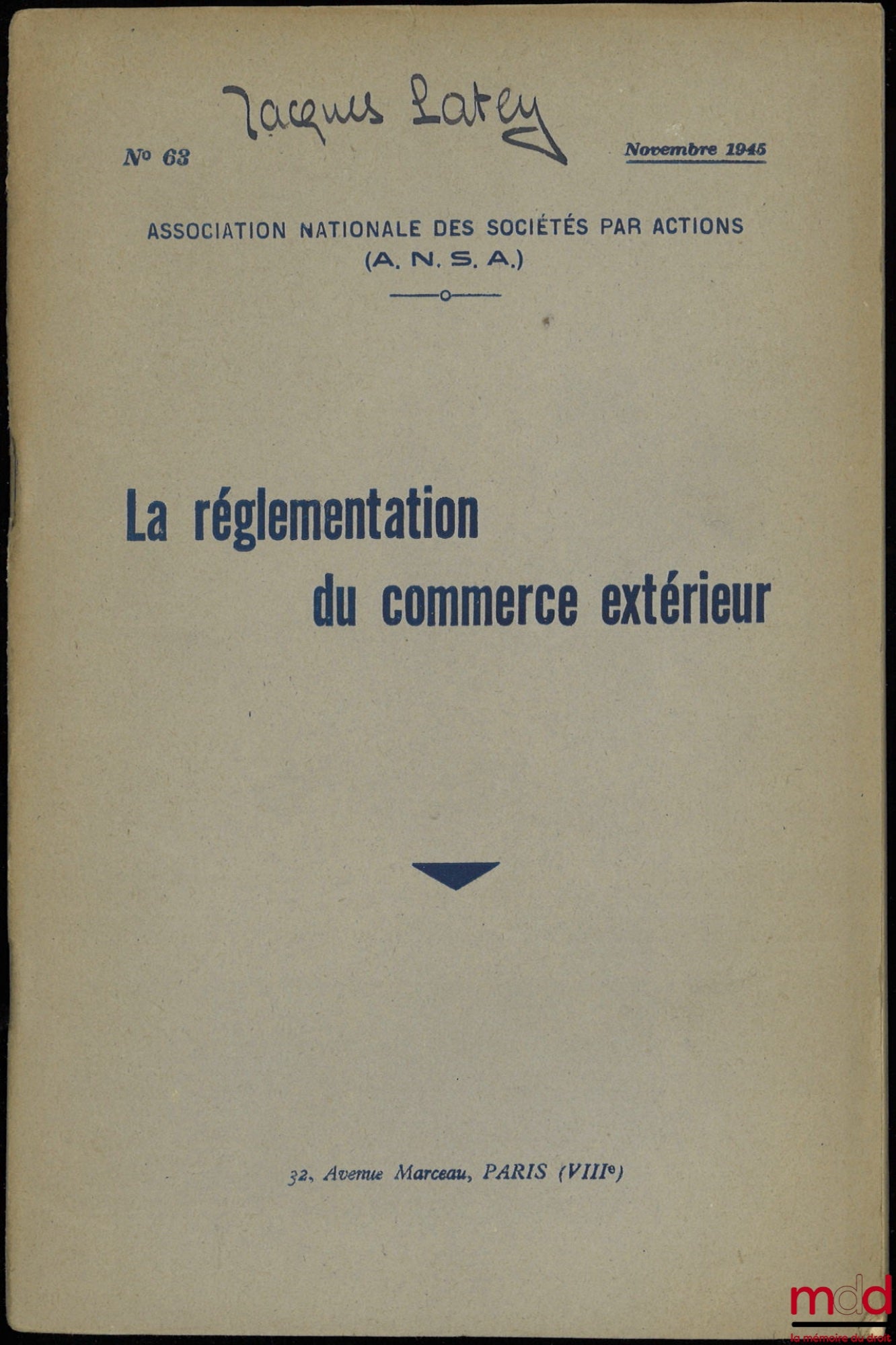 [ANSA - Collective] – FOREIGN TRADE REGULATIONS, National Association of Joint-Stock Companies, No. 63/1945