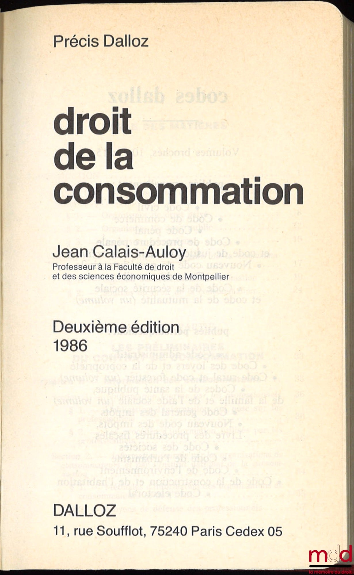 CALAIS-AULOY (Jean) – CONSUMER LAW, Dalloz Concise Series