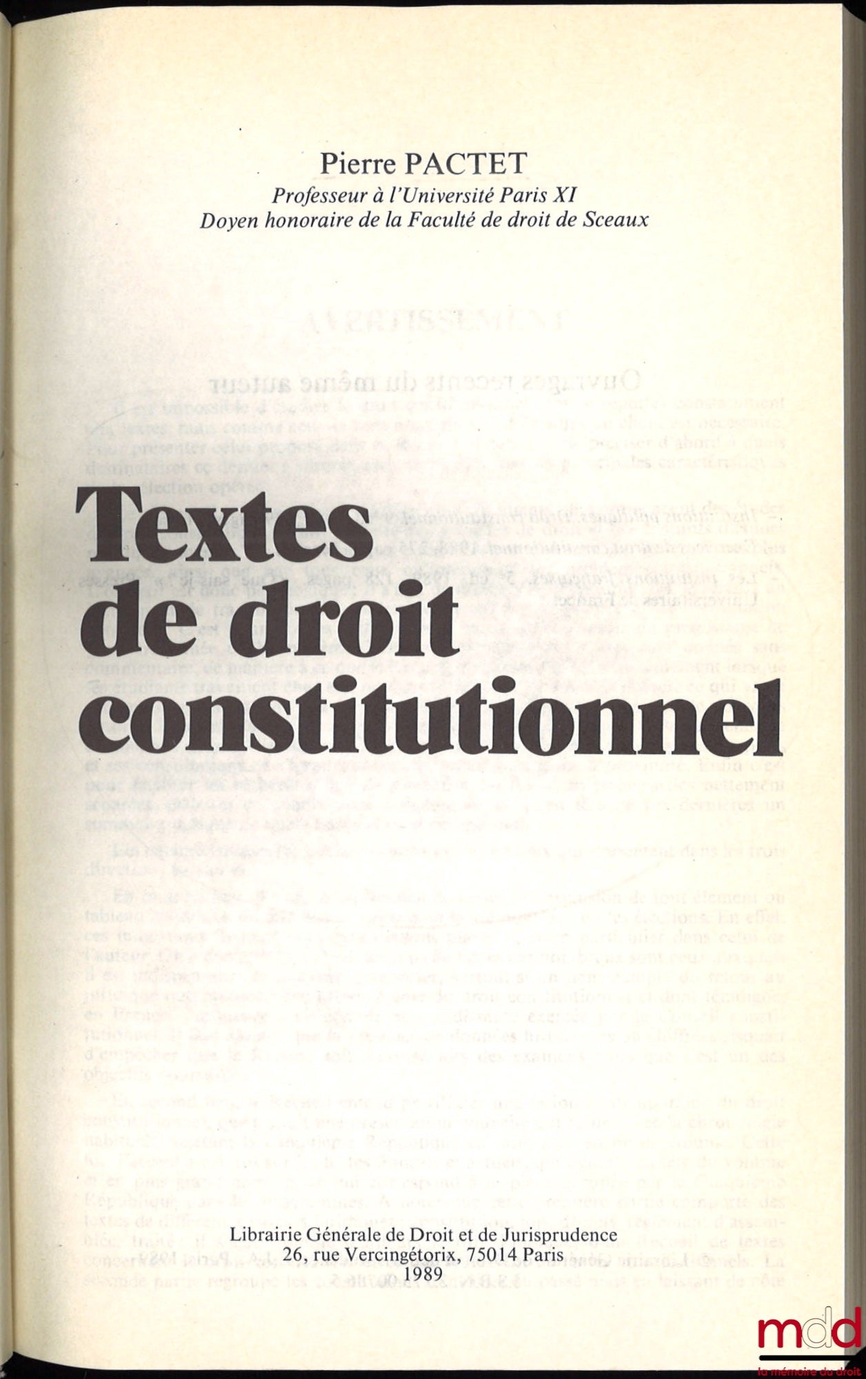 PACTET (Pierre) – TEXTES DE DROIT CONSTITUTIONNEL
