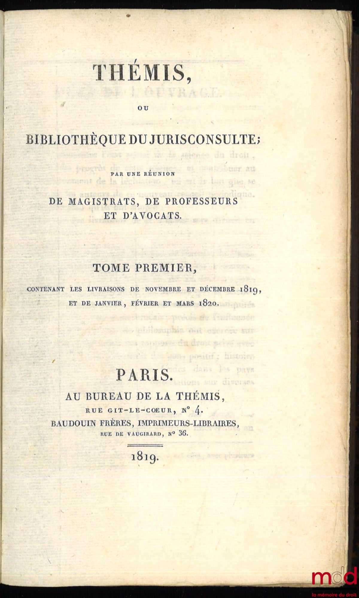 THEMIS OR LIBRARY OF THE JURISCONSULT OF NOVEMBER 1819 - 1831