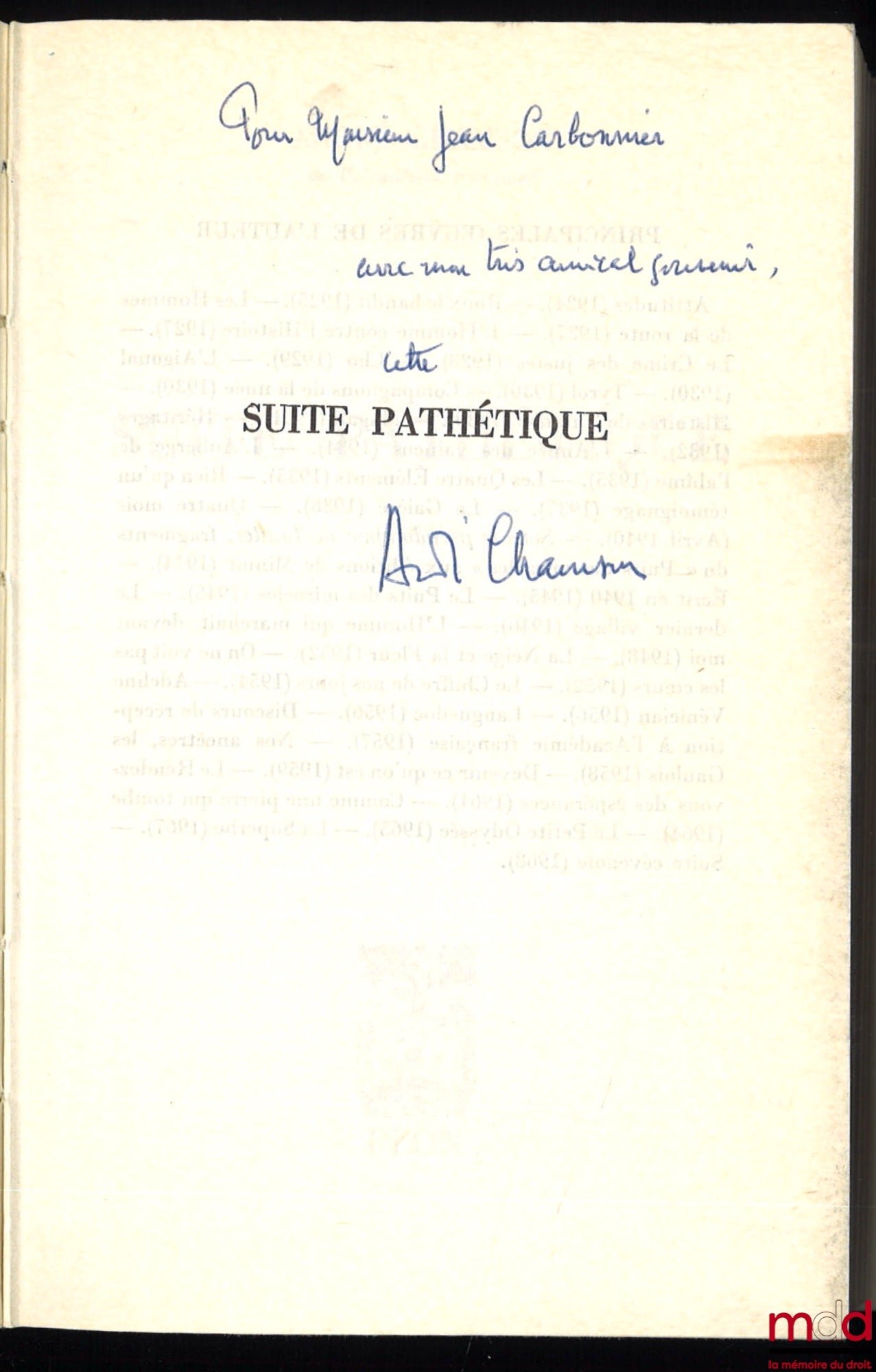 CHAMSON (André) – SUITE PATHÉTIQUE, Romans