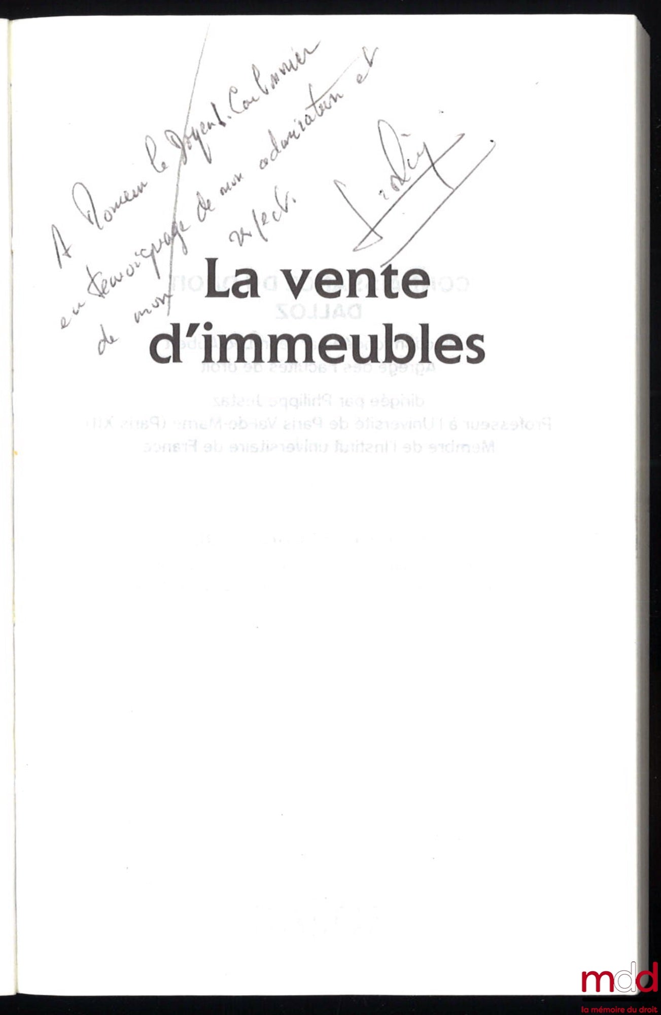 GROSLIÈRE (Jean-Claude) – LA VENTE D’IMMEUBLES, coll. Connaissance du droit, Droit privé