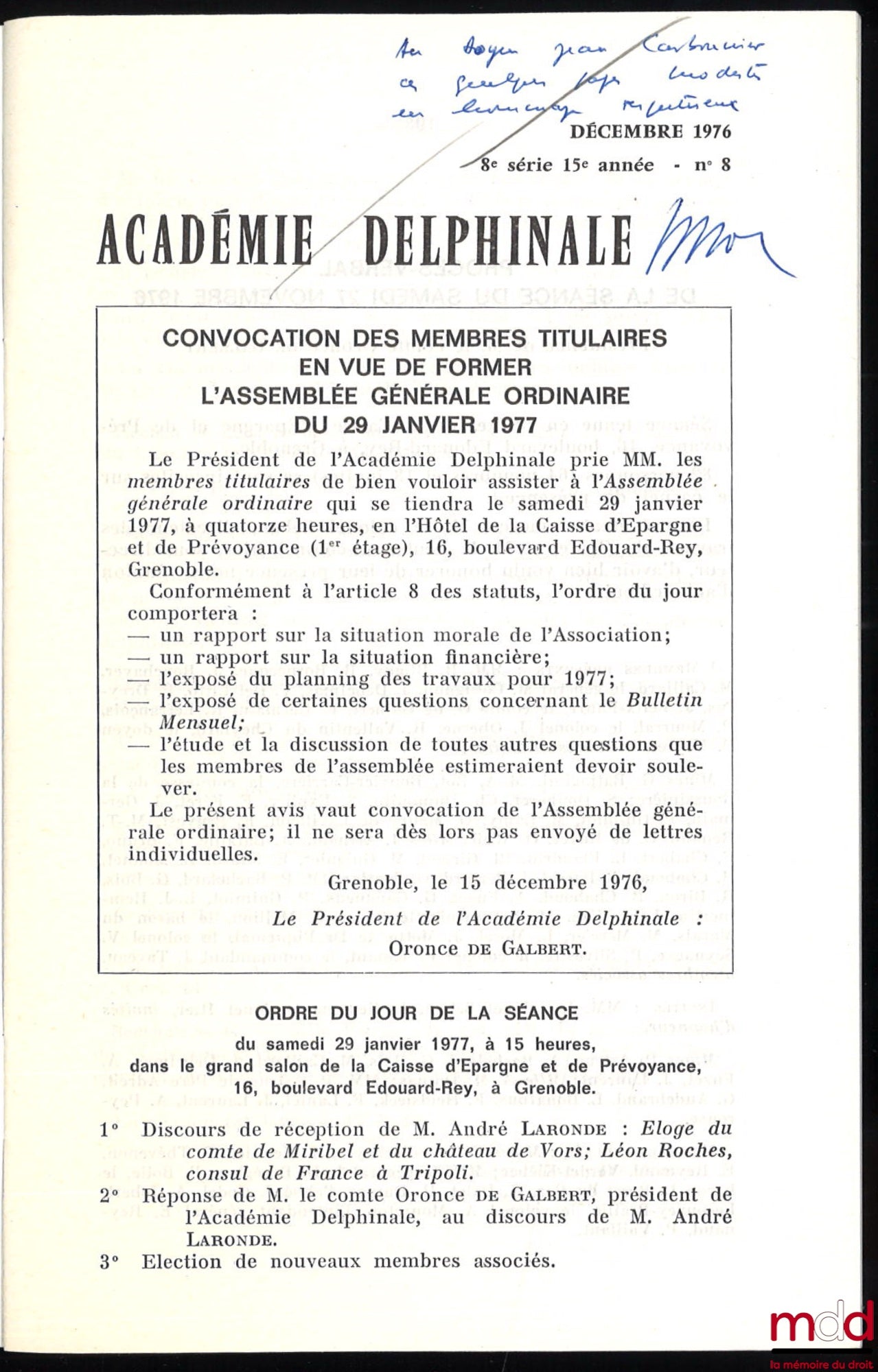 BOLLE (Pierre) – THE PROTESTANTS IN DAUPHINÉ IN THE FIRST HALF OF THE 19TH CENTURY, Monthly Bulletin of the Académie Delphinale, December 1976