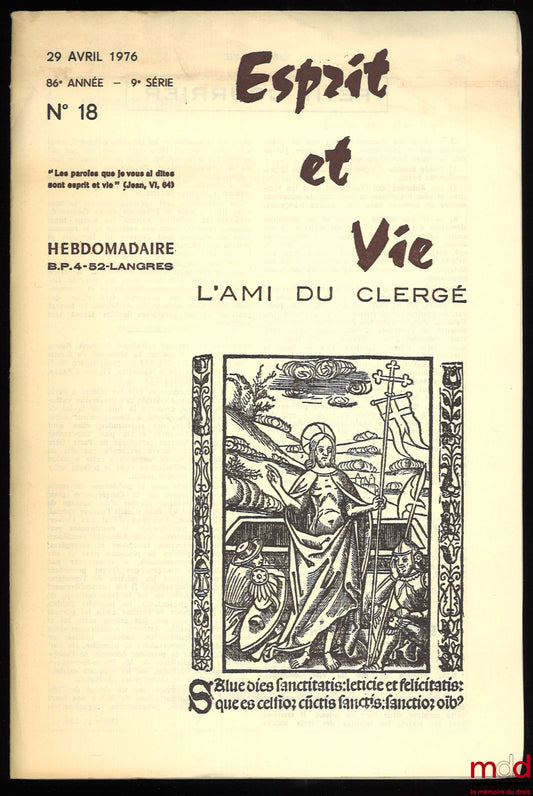 NAUROIS (Louis de) – RELIGIOUS AND CIVIL MARRIAGE, Esprit et Vie / L'Ami du clergé, no. 18, April 29, 1976