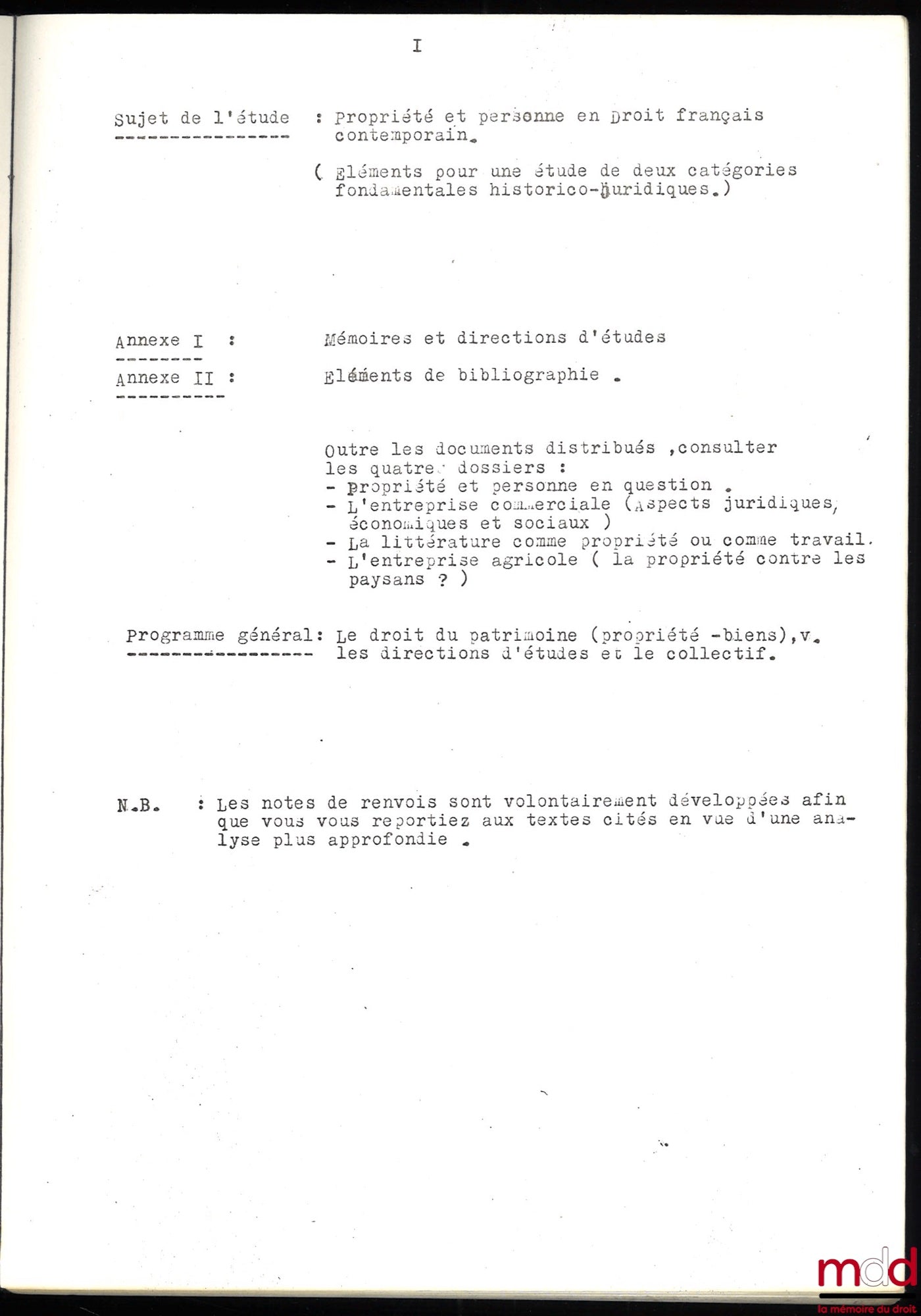 MAYER (Huguette) – PROPRIÉTÉ ET PERSONNE EN DROIT FRANÇAIS CONTEMPORAIN (Éléments pour une étude de deux catégories fondamentales historico-juridiques), DROIT CIVIL, D.E.S. de droit privé, Université de Nantes, Notes de cours 1973-1974