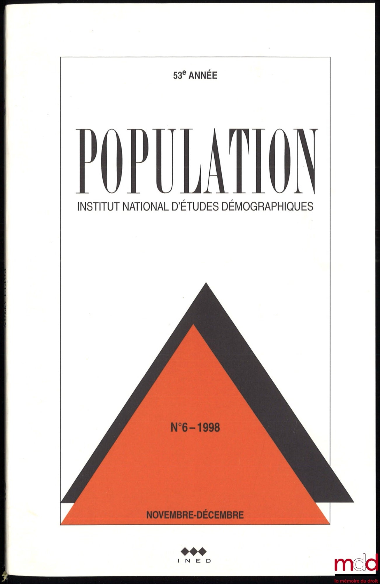 [National Institute for Demographic Studies] – POPULATION, 53rd year, 1998, Nos. 5 and 6