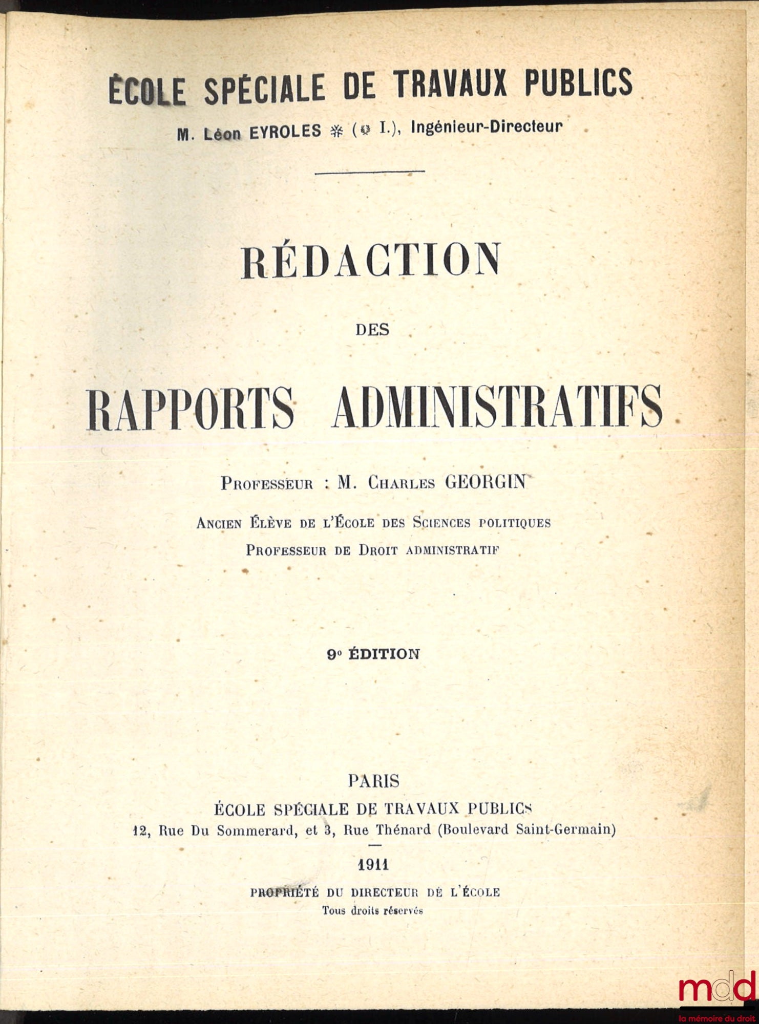 GEORGIN (Charles) – RÉDACTION DES RAPPORTS ADMINISTRATIFS, 9e éd.
