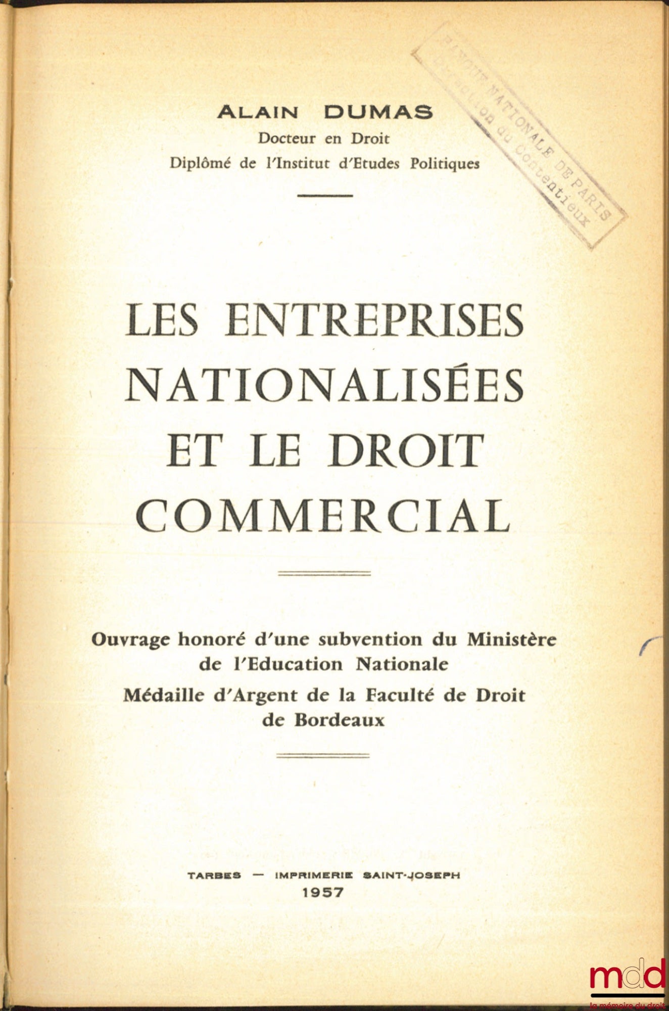DUMAS (Alain) – LES ENTREPRISES NATIONALISÉES ET LE DROIT COMMERCIAL