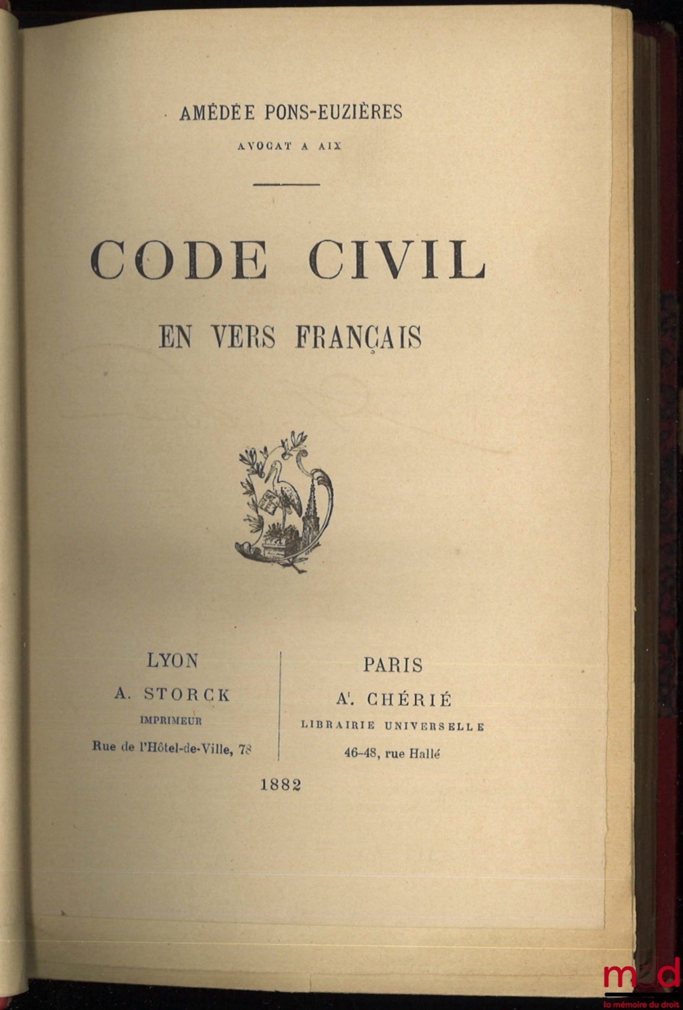 [Civil Code], PONS-EUZIÈRES (Amédée) – CIVIL CODE IN FRENCH VERSE