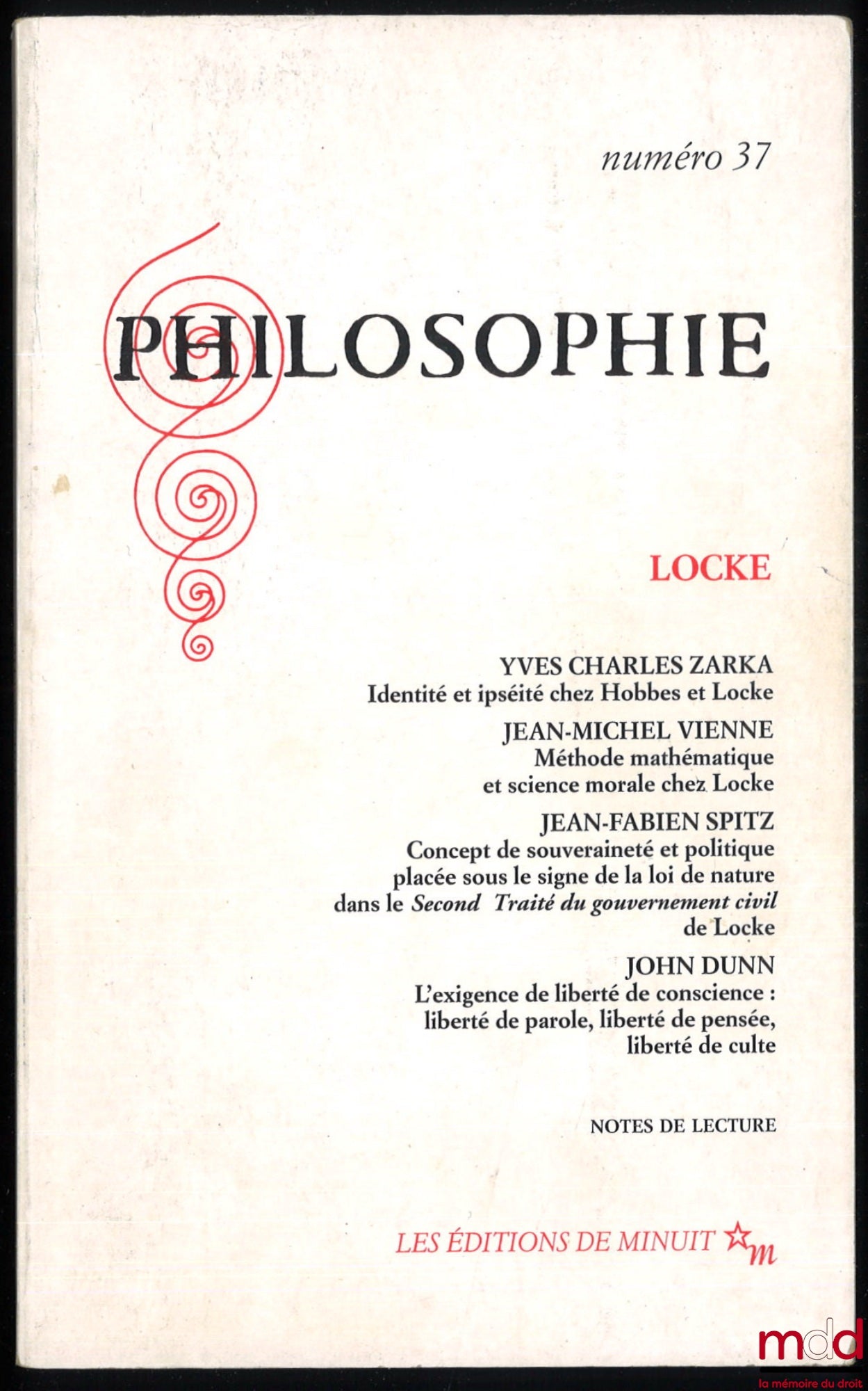 [Locke] – PHILOSOPHY. LOCKE, quarterly review no. 37, winter 1993