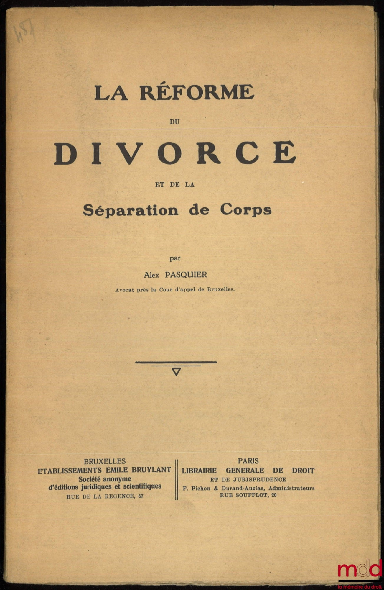 PASQUIER (Alex) – THE REFORM OF DIVORCE AND LEGAL SEPARATION