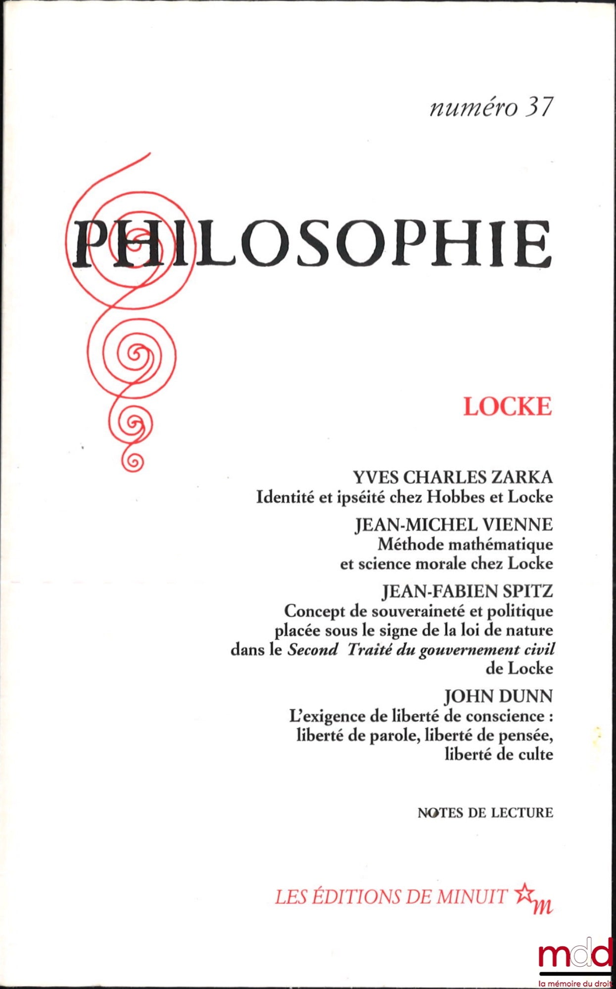 [Locke] – PHILOSOPHY. LOCKE, quarterly review no. 37, winter 1993