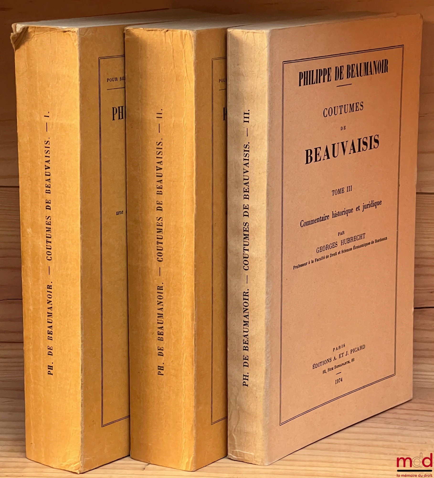 BEAUMANOIR (Philippe de) – CUSTOMS OF BEAUVAISIS, critical text published with an introduction, a glossary and an analytical table by Amédée Salmon: vol. I: reprint of the original 1899 edition; vol. II: reprint of the original 19 edition
