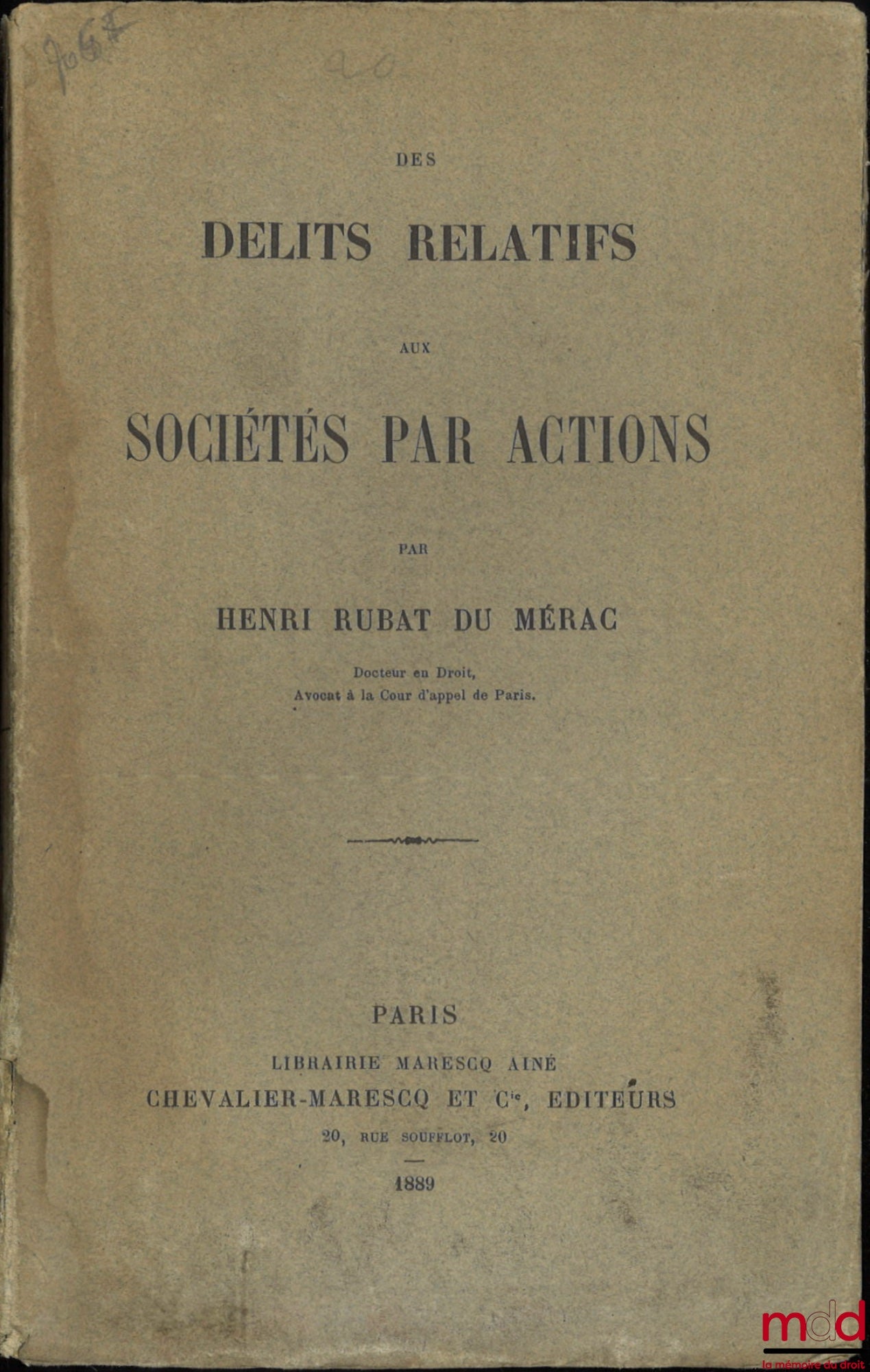 RUBAT DU MÉRAC (Henri) – OFFENCES RELATED TO JOINT-STOCK COMPANIES