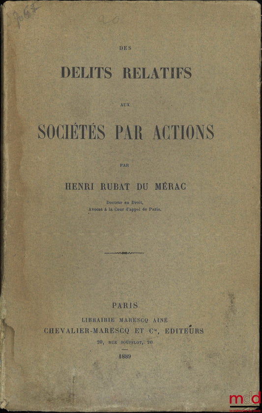 RUBAT DU MÉRAC (Henri) – OFFENCES RELATED TO JOINT-STOCK COMPANIES