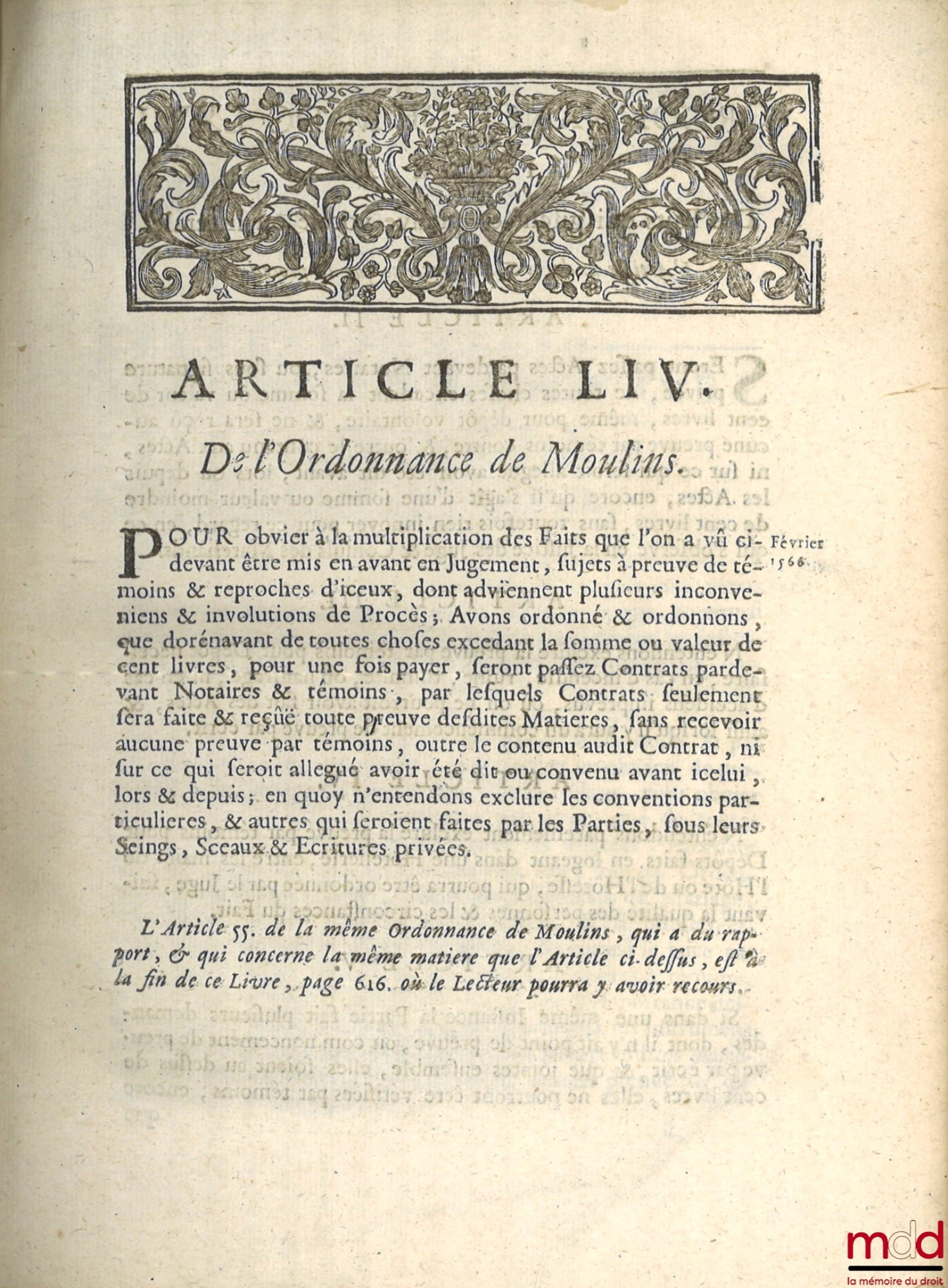 DANTY, BOICEAU (Jean) and LE VAYER DE BOUTIGNY (Roland) – TREATISE ON EVIDENCE BY WITNESS IN CIVIL MATTERS, Containing the commentary of Mr. Jean Boiceau, Sieur de la Borderie, on Article 54 of the Ordinance of Moulins. WITH Several new questions