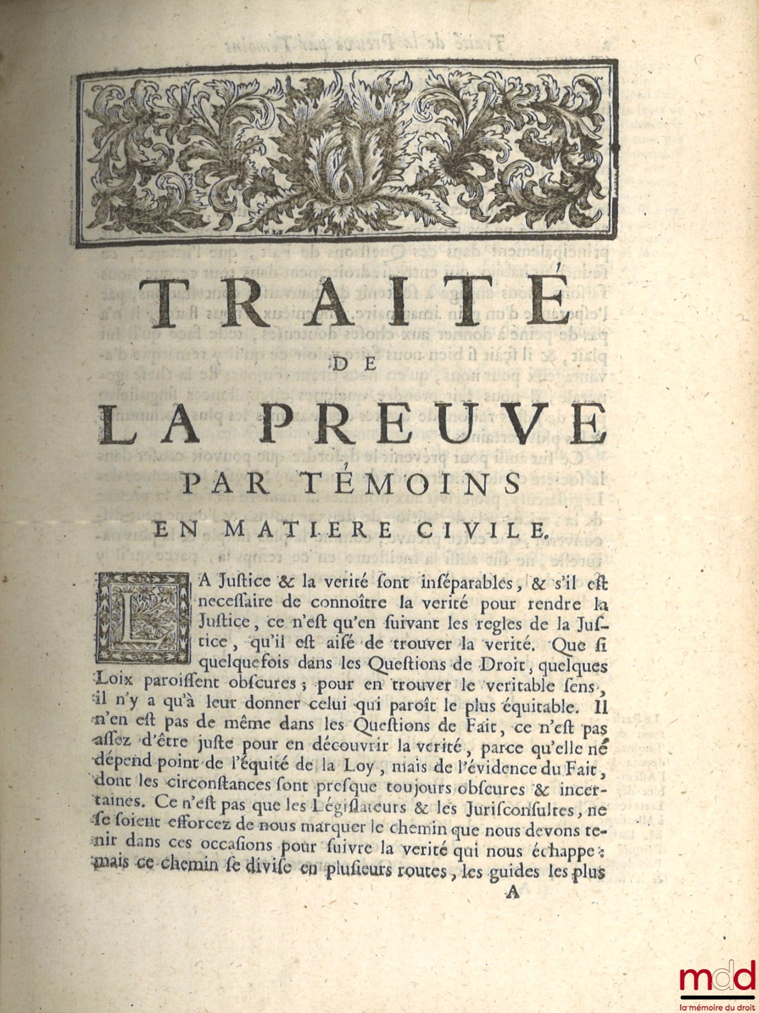 DANTY, BOICEAU (Jean) and LE VAYER DE BOUTIGNY (Roland) – TREATISE ON EVIDENCE BY WITNESS IN CIVIL MATTERS, Containing the commentary of Mr. Jean Boiceau, Sieur de la Borderie, on Article 54 of the Ordinance of Moulins. WITH Several new questions