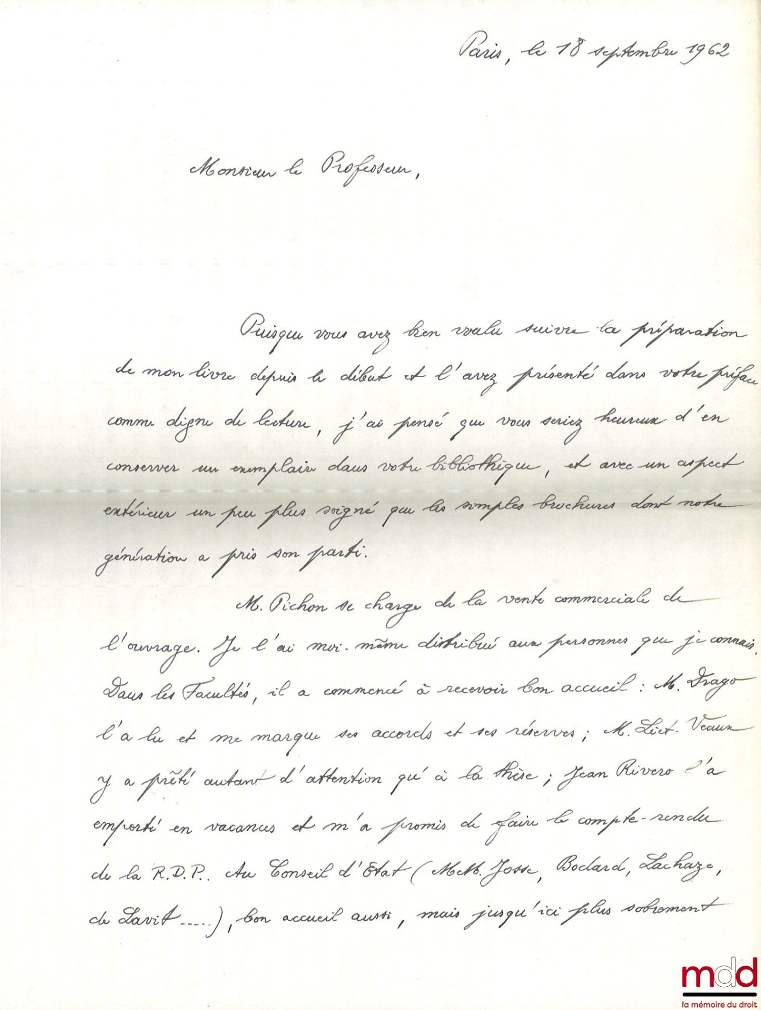 LANDON (Pierre) – Abridged History of the Appeal for Abuse of Power from its Origins to 1954, Preface by Marcel Waline, Bibl. de droit public, t. II