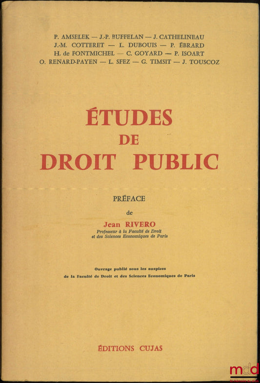 [Collectif] – ÉTUDES DE DROIT PUBLIC, Préface Jean Rivero
