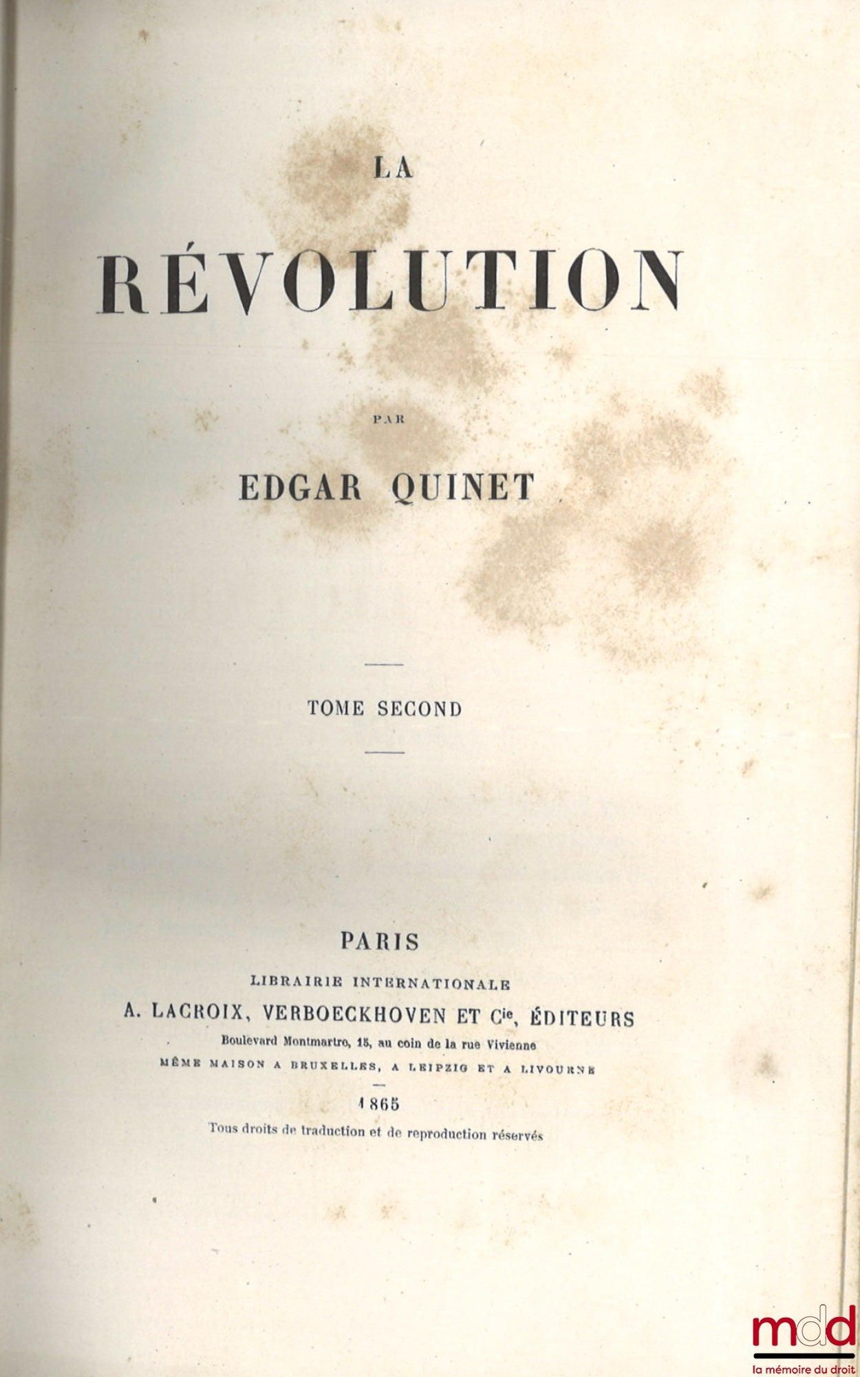 QUINET (Edgar) – LA RÉVOLUTION