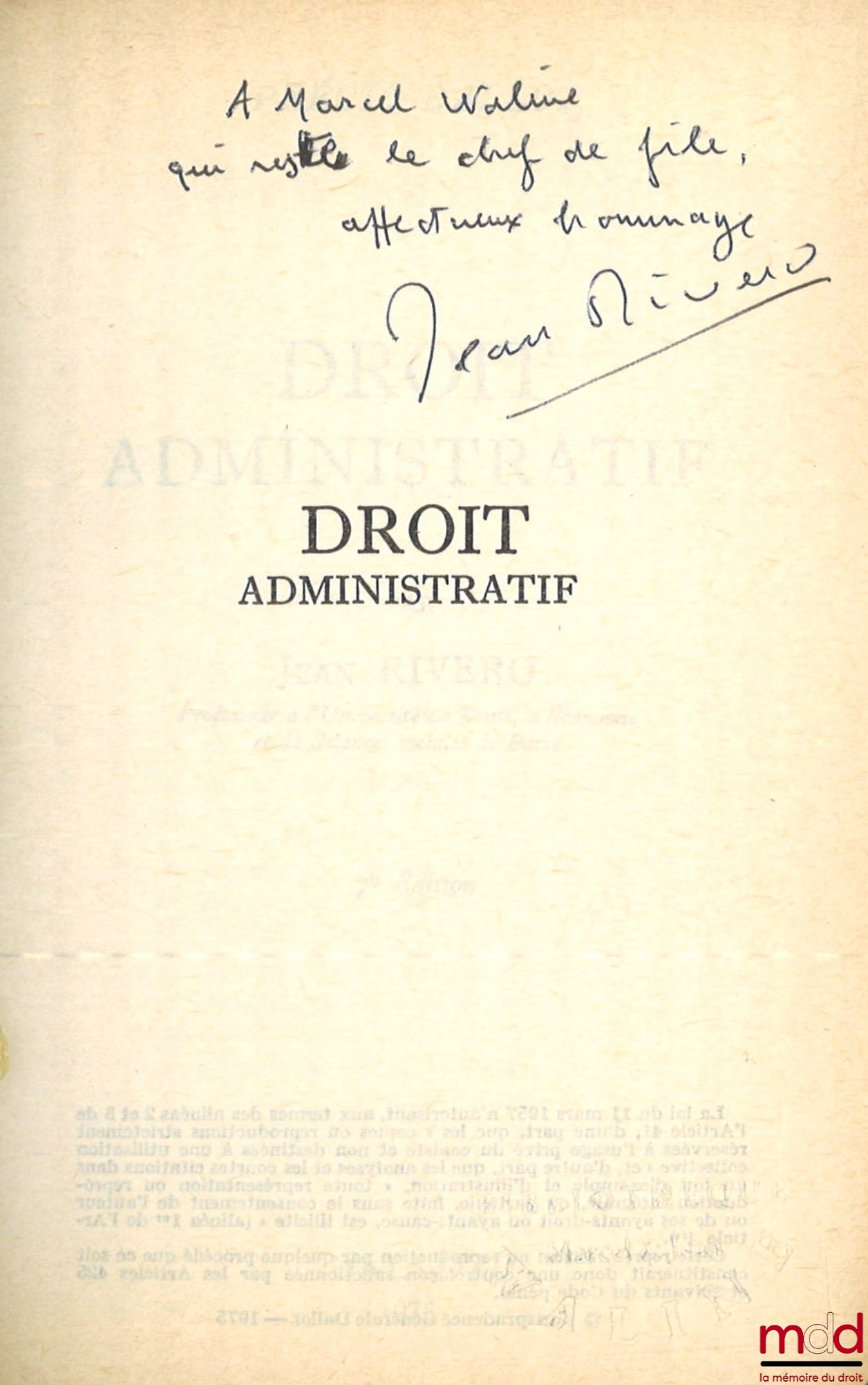 RIVERO (Jean) – DROIT ADMINISTRATIF, 7e éd., coll. Précis Dalloz