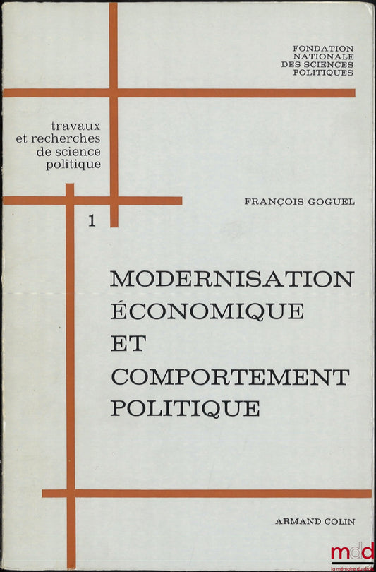 GOGUEL (François) – ECONOMIC MODERNIZATION AND POLITICAL BEHAVIOR, Based on a sample of one-thirtieth of the French electorate, coll. Works and research in political science, National Foundation for Political Science