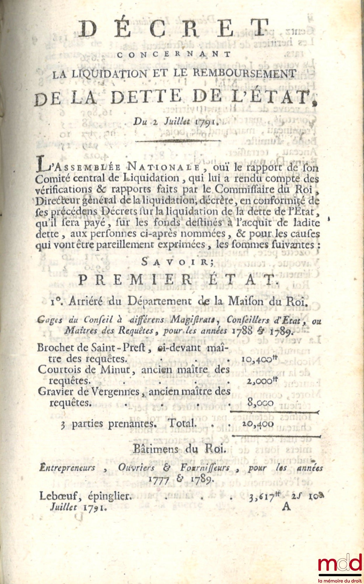 [Recueil] – COLLECTION GÉNÉRALE DES DÉCRETS RENDUS PAR L’ASSEMBLÉE NATIONALE. Avec la mention des Sanctions et acceptations données par le Roi, Août 1790 à Juillet 1791
