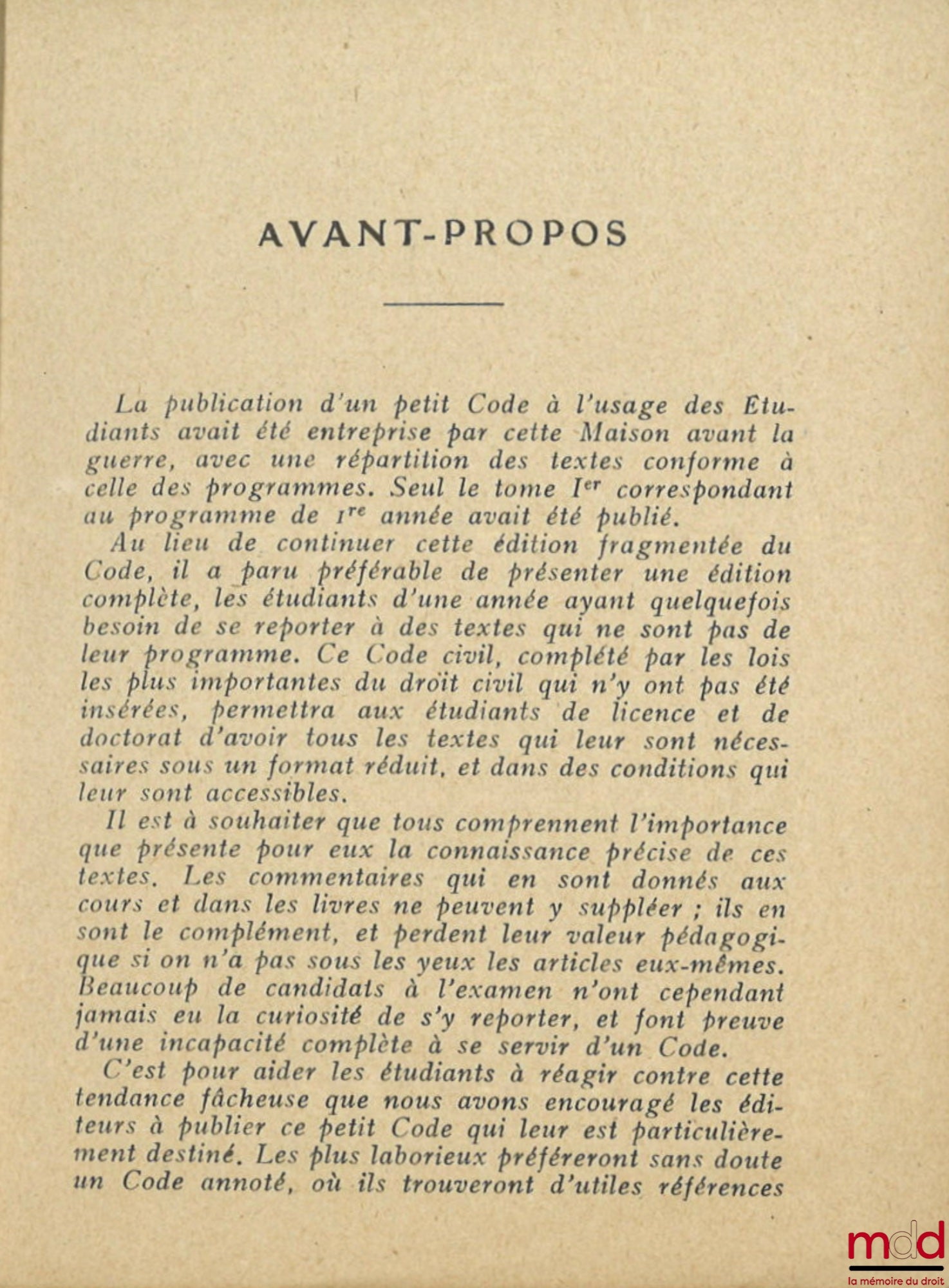 [Civil Code] – CIVIL CODE and principal supplementary texts, Foreword by Mr. André Rouast, New edition updated by René Roblot