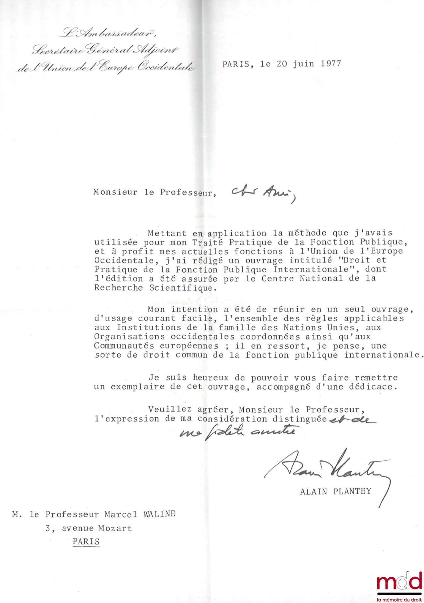 PLANTEY (Alain) – LAW AND PRACTICE OF THE INTERNATIONAL CIVIL SERVICE
