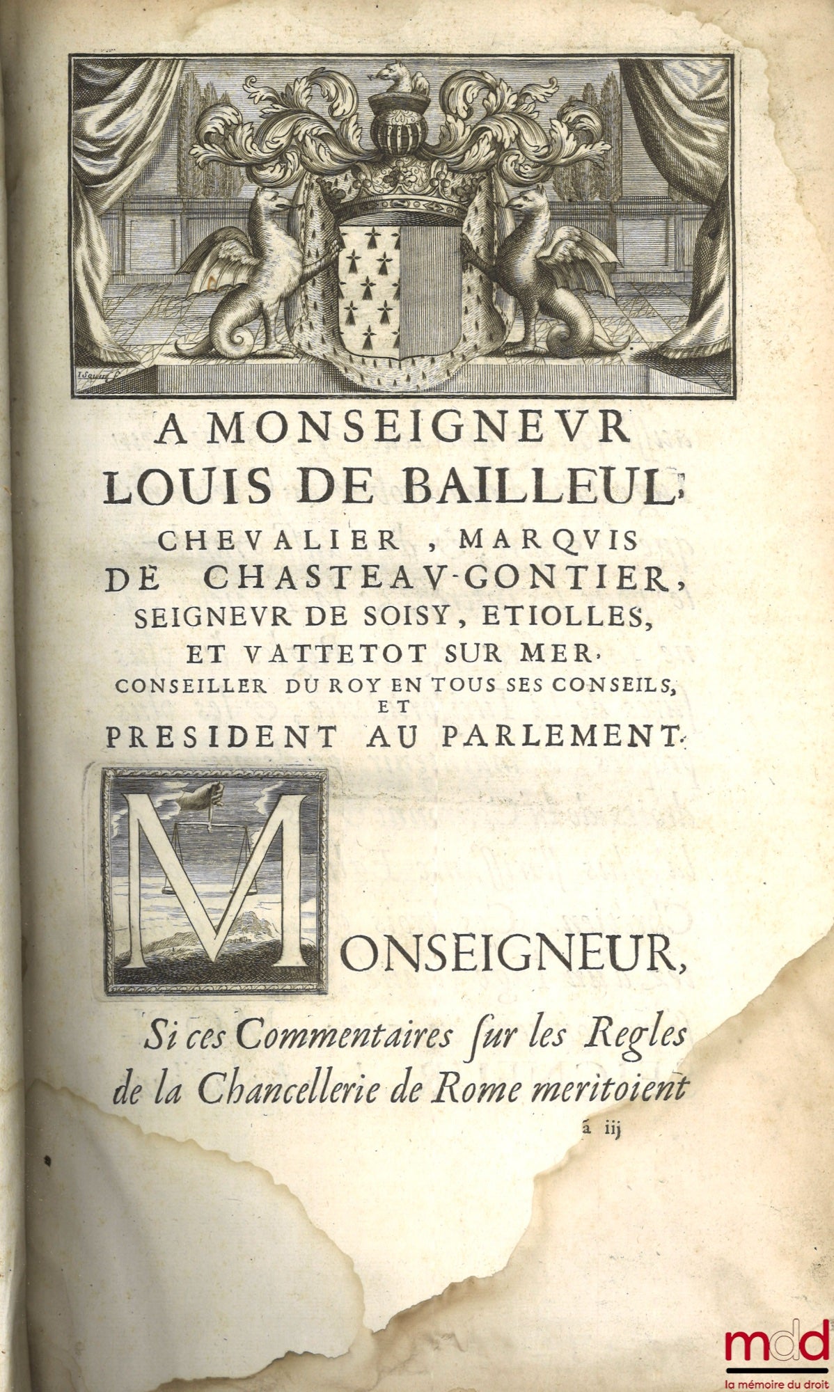 CASTEL (Perard) – PARAPHRASE DU COMMENTAIRE DE M. CHARLES DU MOULIN SUR LES RÈGLES DE LA CHANCELLERIE ROMAINE REÇUES DANS LE ROYAUME DE FRANCE, Composée par Maître Perard Castel