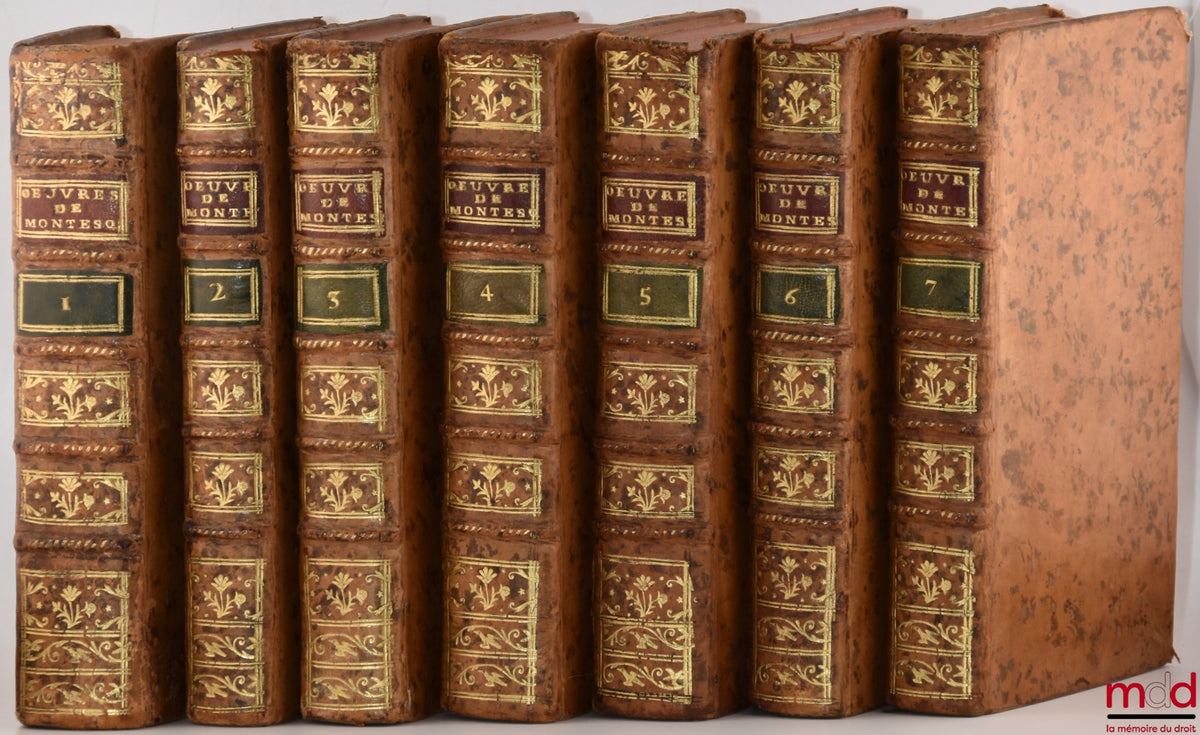 MONTESQUIEU (Charles de Secondat, baron de) – ŒUVRES DE MONSIEUR DE MONTESQUIEU. Nouvelle édition, Revue, corrigée et augmentée de plusieurs pièces qui n’avoient pas paru jusqu’à présent. - L’ÉLOGE DE L’AUTEUR, & L’ANALYSE DE L’ESPRIT DES LOIS, Par M. D’A