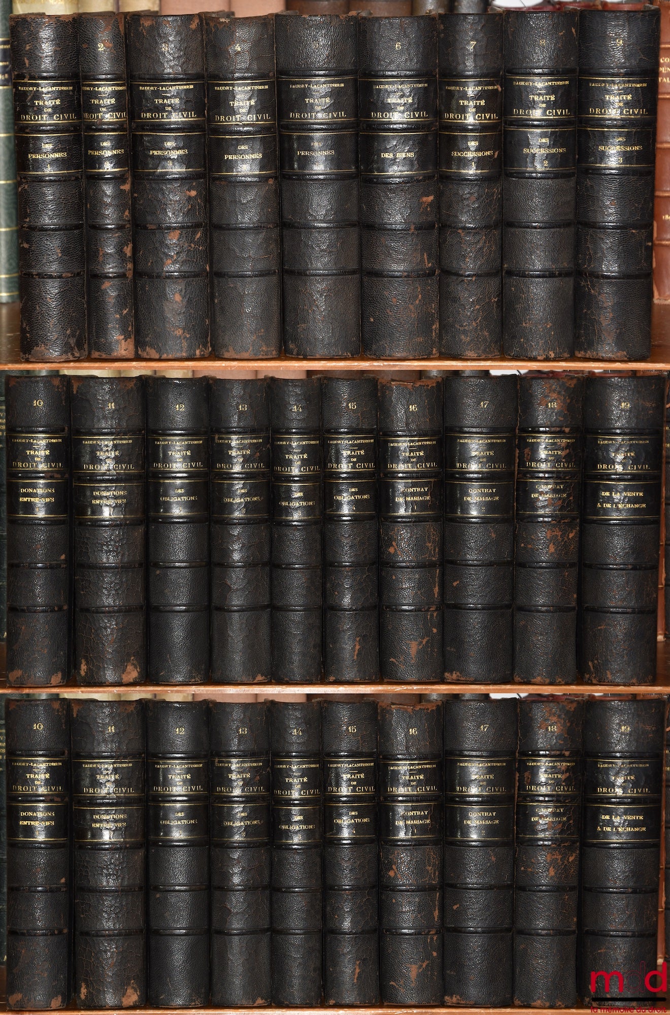 BAUDRY-LACANTINERIE (Gabriel) – TRAITÉ THÉORIQUE ET PRATIQUE DE DROIT CIVIL, 3e éd. : Des personnes, Avec Houques-Fourcade, Chauveau, Chéneaux et Bonnecarrère, (1907-1908), 5 vol. ; Des Biens, Avec Chauveau, (1905), 1 vol. ; Des Successions, Avec Wahl, (1