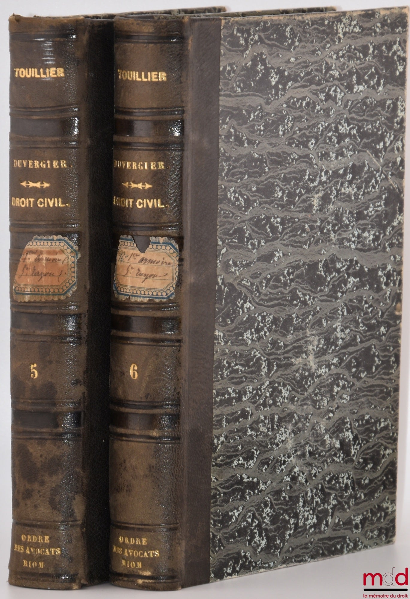 TOULLIER (C.-B.-M.), DUVERGIER (J.-B.) – LE DROIT CIVIL FRANÇAIS SUIVANT L’ORDRE DU CODE, Ouvrage dans lequel on a taché de réunir la théorie à la pratique, Continué et complété par Duvergier, 6e éd., Comprenant : 1° Le texte des 14 volumes de M. Toullier