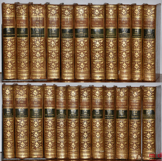 POTHIER (Robert-Joseph) – ŒUVRES COMPLÈTES ET POSTHUMES : t. I & II : Traité des obligations, Nouvelle éd. (1777) ;  t. III : Traité du contrat de vente, Nouvelle éd. revue et corrigée, 2 t. en 1 vol. (1772, 1773) ;  t. IV : Traité des retraits, Nouvelle