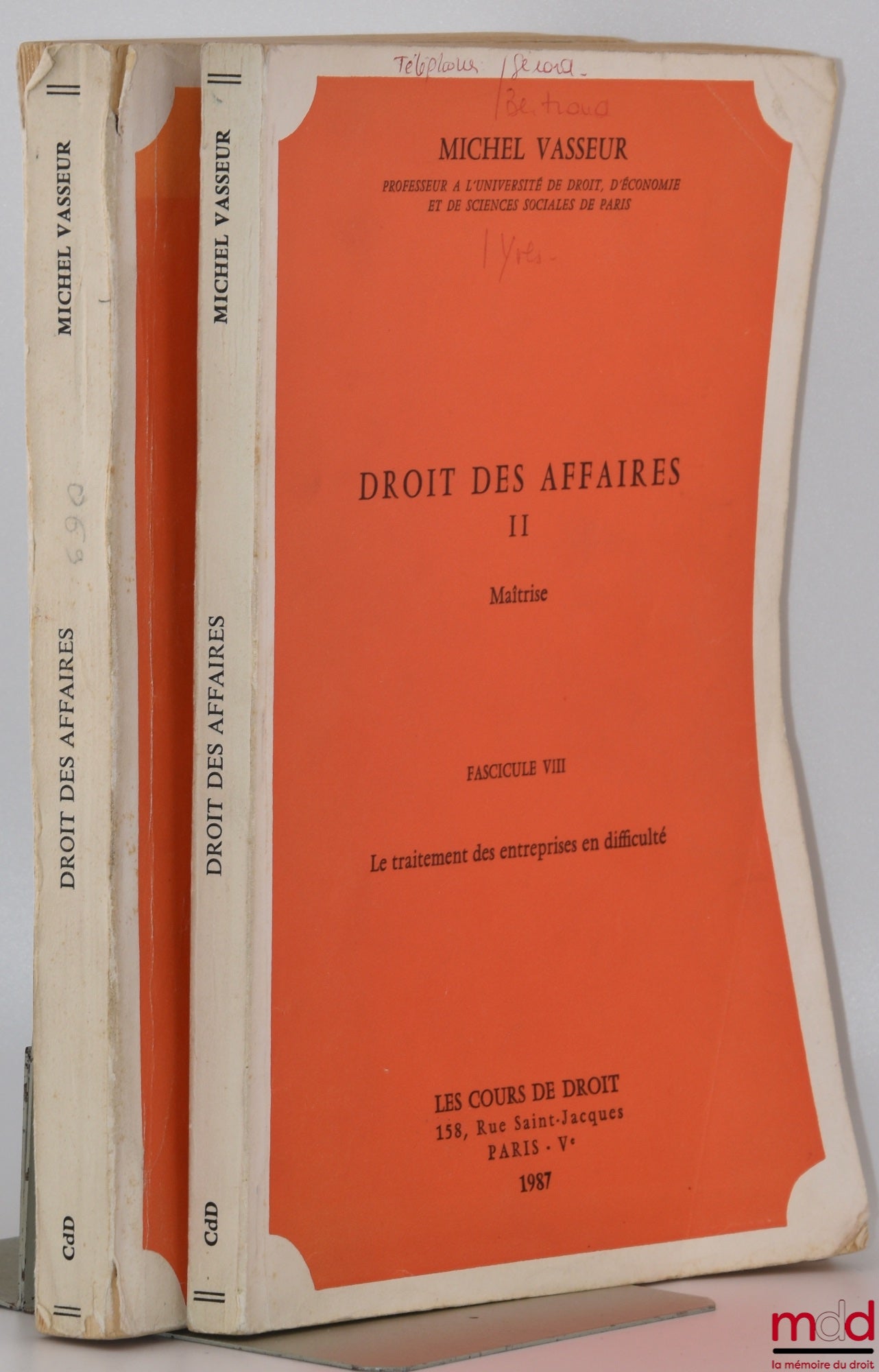 VASSEUR (Michel) – BUSINESS LAW, Master's Thesis, Fasc. VII and VIII [only]: The treatment of companies in difficulty