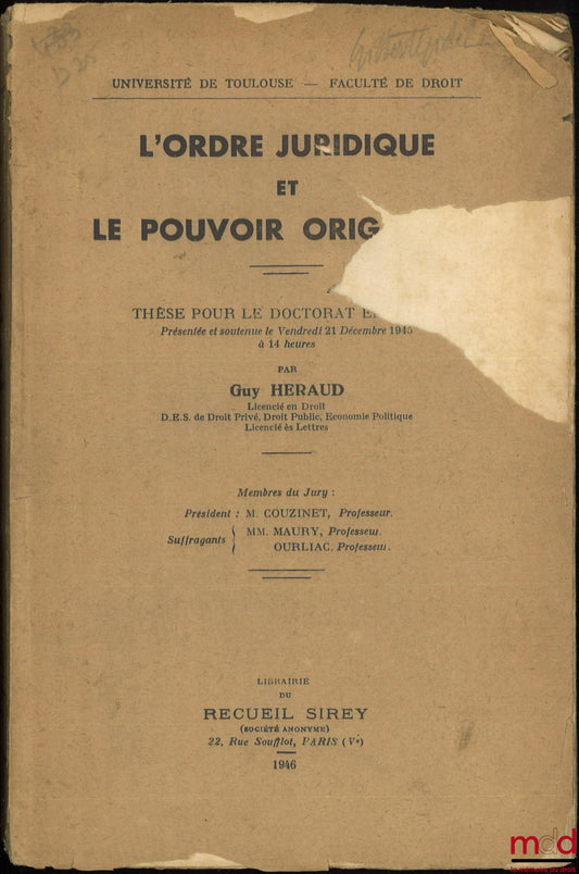 HERAUD (Guy) – LEGAL ORDER AND ORIGINAL POWER