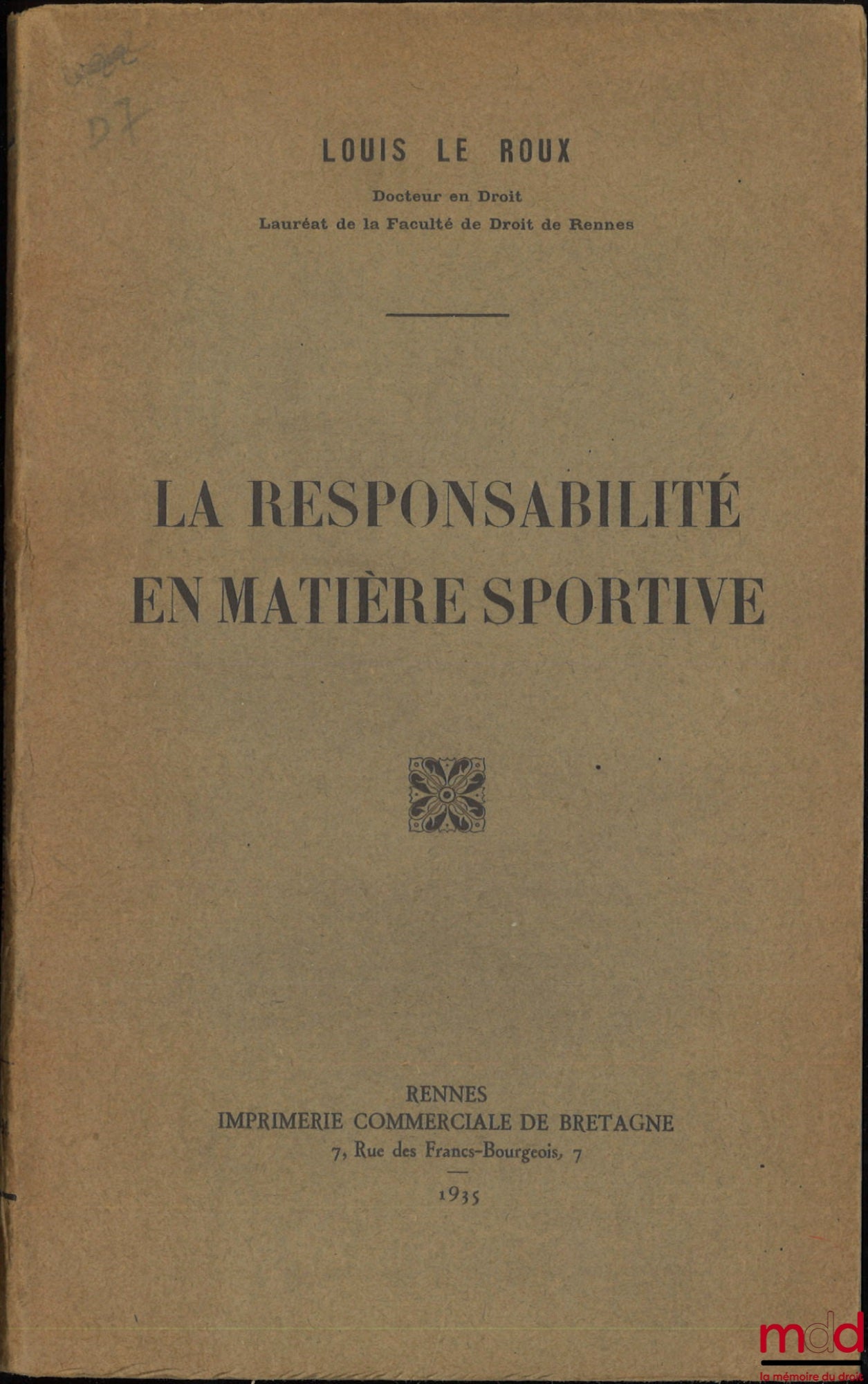LE ROUX (Louis) – RESPONSIBILITY IN SPORTS