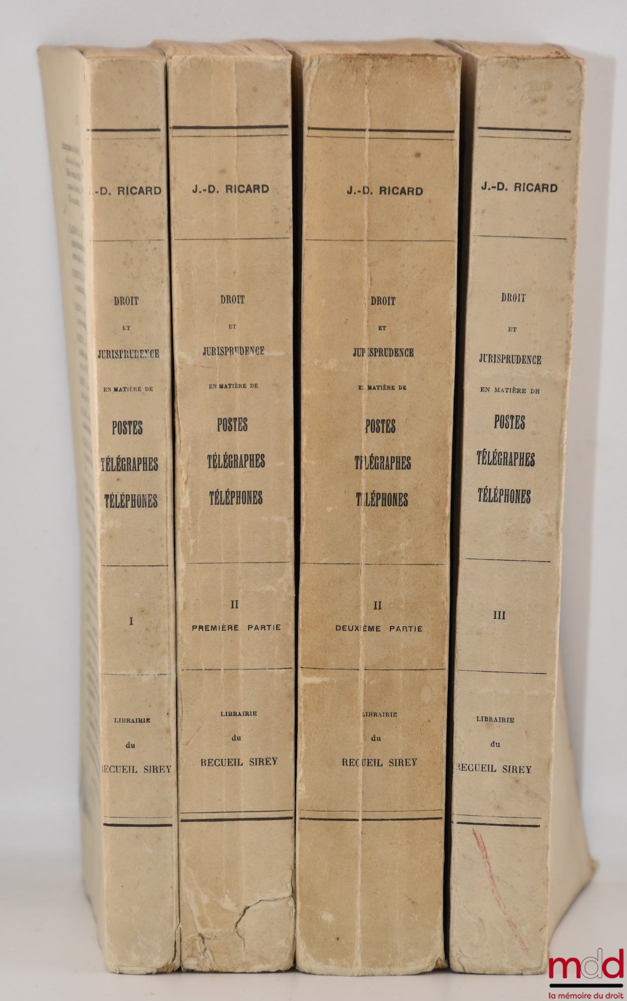 RICARD (J.-D.) – LAW AND CASE LAW CONCERNING POSTAL SERVICES, TELEGRAPHS, AND TELEPHONES, Vol. I: The Public Service, Administration, and Personnel of the PTT; Vol. II: Parts 1 and 2: Contractual, Financial, and Public Authority Means and Resources
