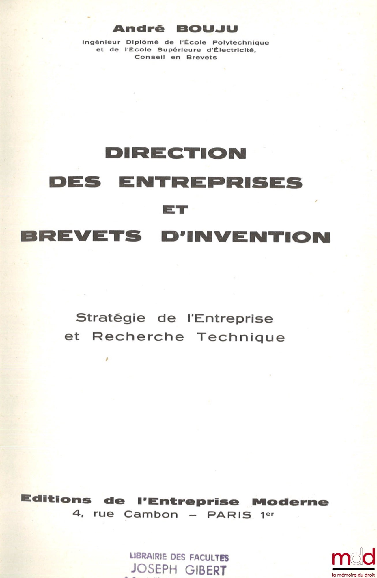 BOUJU (André) – DIRECTORATE OF COMPANIES AND PATENTS OF INVENTION