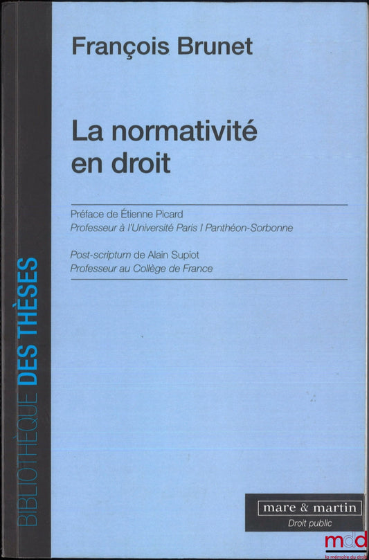 BRUNET (François) – LA NORMATIVITÉ EN DROIT, Préface de Étienne Picard, Post-Scriptum de Alain Supiot