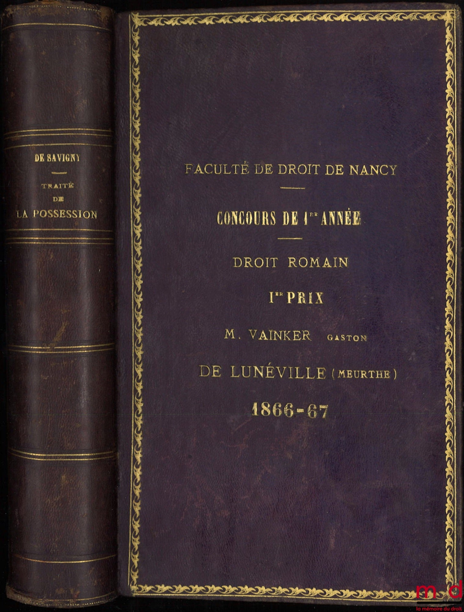 SAVIGNY (Friedrich Carl von) – TREATISE ON POSSESSION in Roman Law, 7th ed., published from the author's notes and augmented with an appendix on the current state of legal doctrine, by M. Ad. Fr. Rudorff, translated from the German by Henri Staedtler