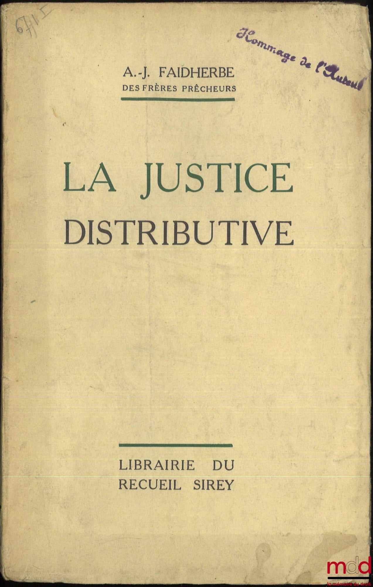 FAIDHERBE (A.-J.) – DISTRIBUTIVE JUSTICE