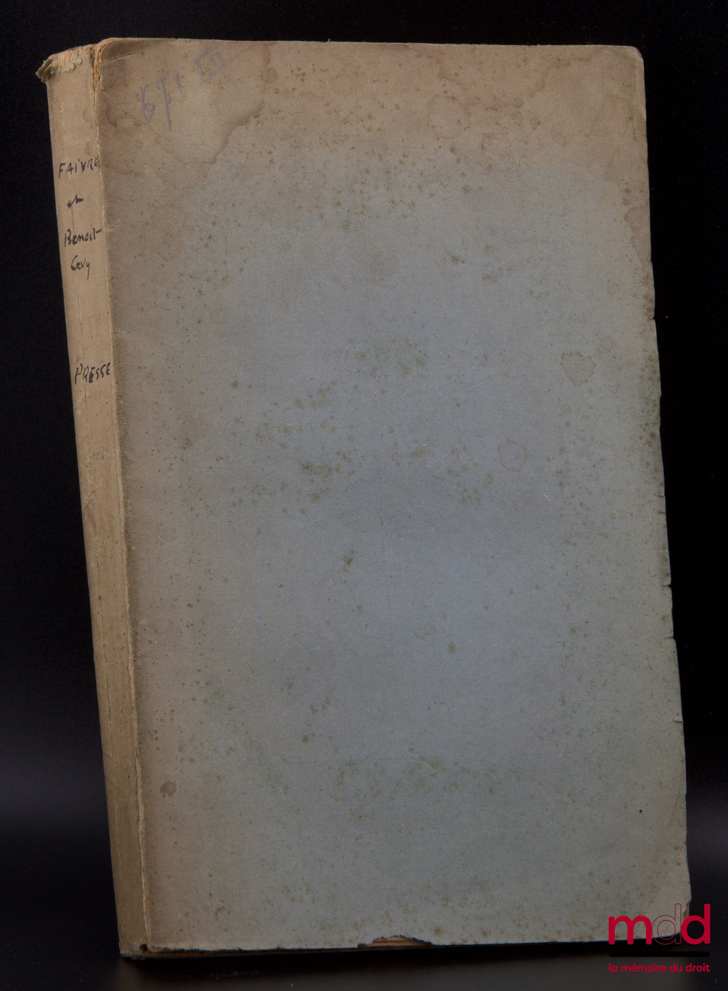 [Code], FAIVRE (Albert) and BENOIT-LÉVY (Edmond) – PRESS MANUAL CODE, Containing: The text of the new law; article by article, the previous legislation, the summary of the debate in Parliament, the commentary based on official documents,