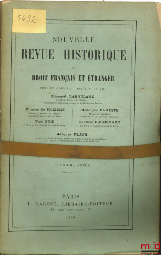 [RHD] – NOUVELLE REVUE HISTORIQUE DE DROIT FRANÇAIS ET ÉTRANGER, troisième année 1879