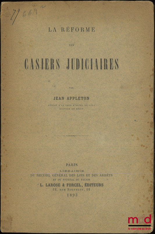 APPLETON (Jean) – CRIMINAL RECORD REFORM