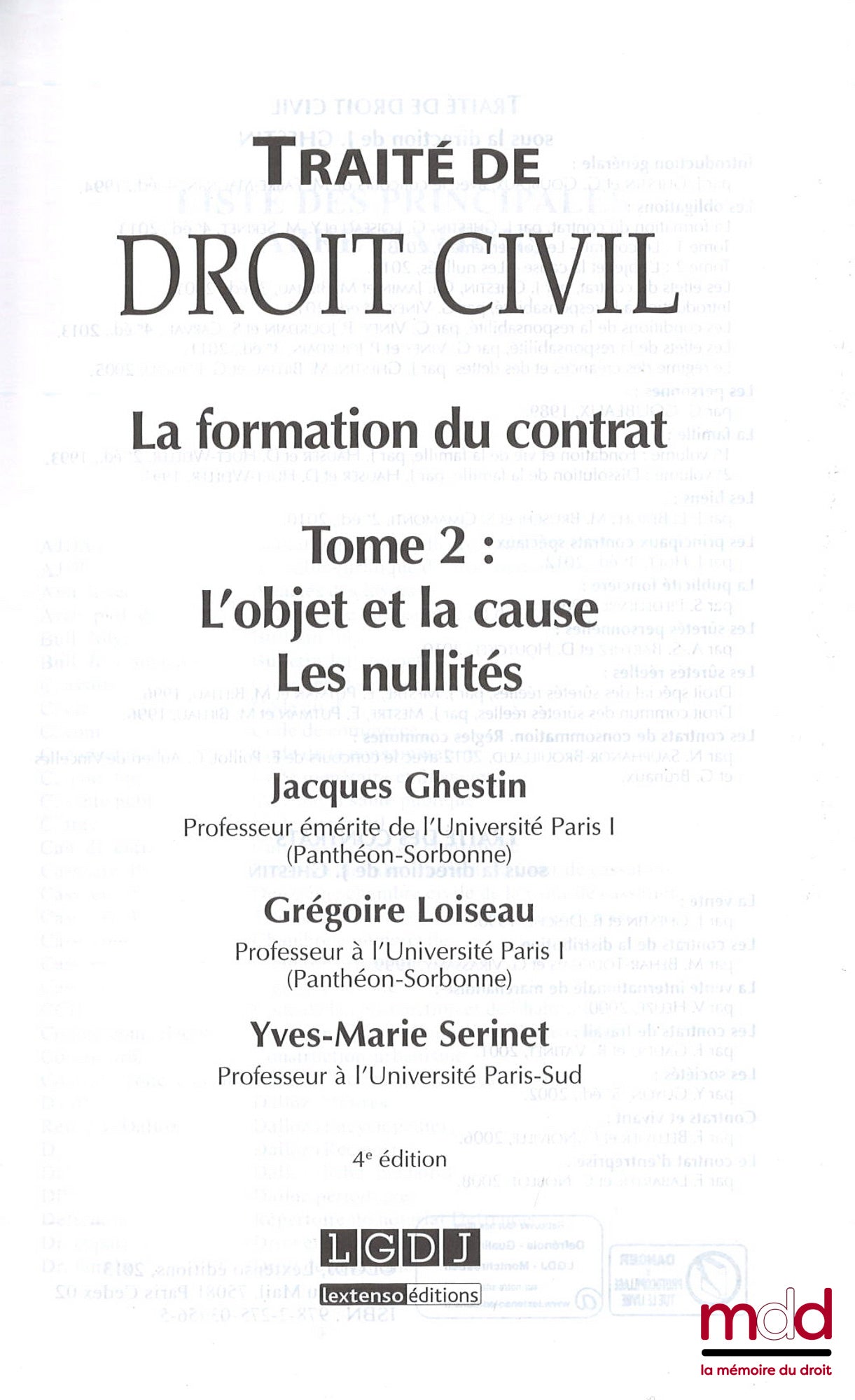 BERGEL (Jean-Louis), BRUSCHI (Marc), CIMAMONTI (Sylvie), GHESTIN (Jacques), JAMIN (Christophe), BILLIAU (Marc), HUET (Jérôme), LOISEAU (Grégoire), SERINET (Yves-Marie), DECOCQ (Georges),  LÉCUYER (Hervé), GRIMALDI (Cyril),  – TRAITÉ DE DROIT CIVIL, sous l